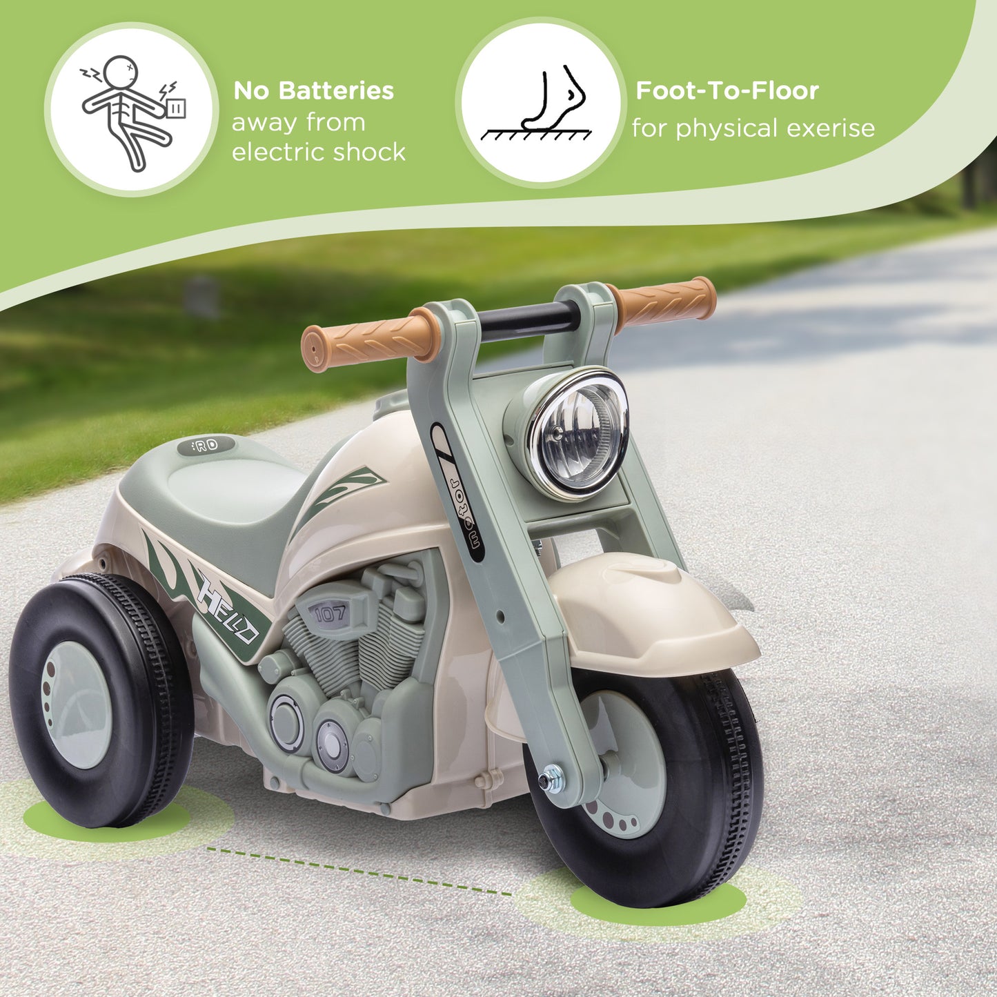 Foot to Floor Toddler Ride on Toy, Sliding Toddler Car with Music and Bubble, for 2-5 Years Old, Cream White Kids Crystal