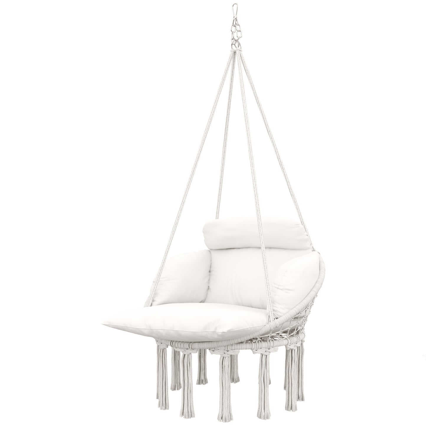 Boho Hammock Chair Swing Hanging Chair with Cushion, Chain, Steel Frame for Indoor Outdoor Bedroom Patio Balcony, Cream Kids Crystal