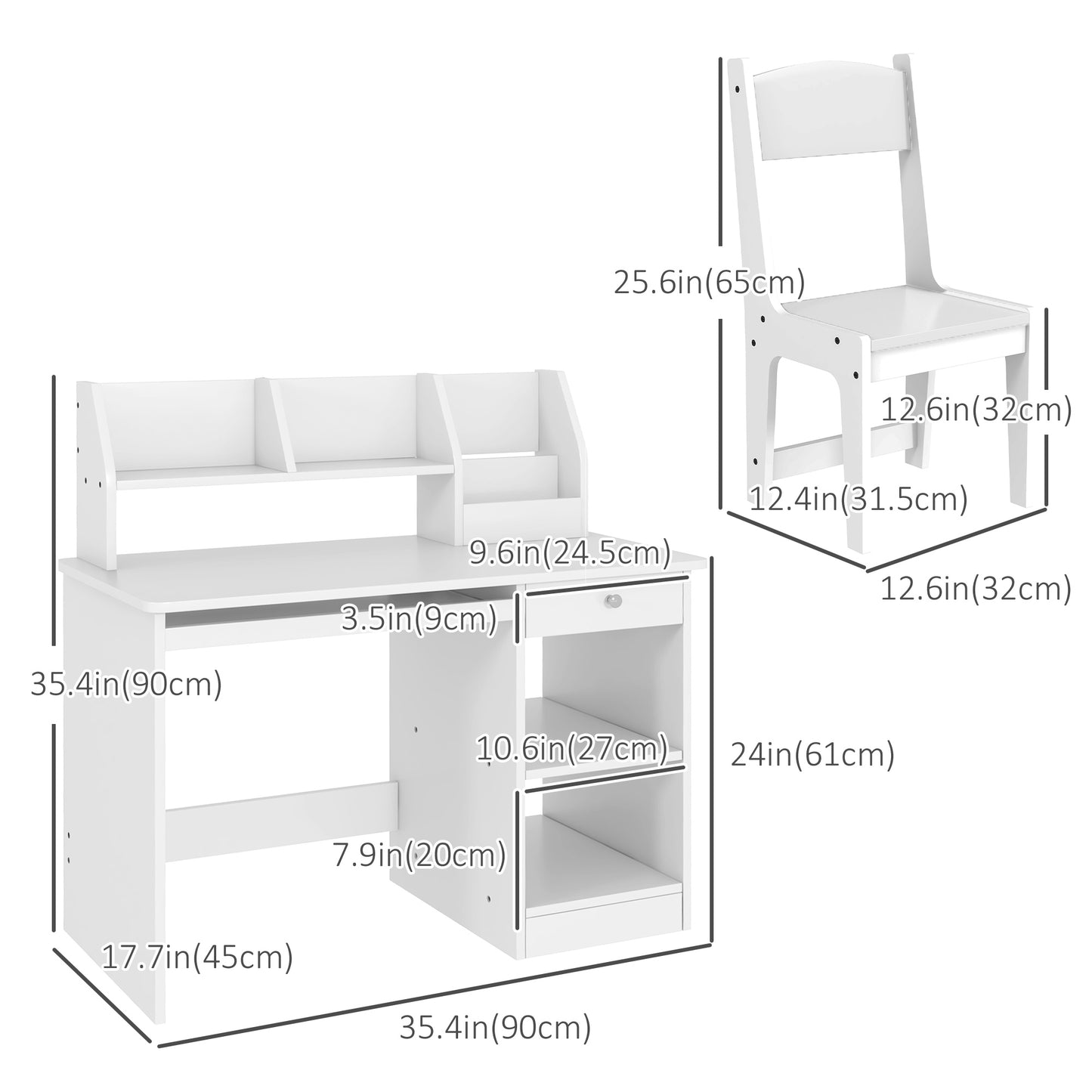 Kids Desk and Chair Set for 5-8 Year Old with Storage Study Table and Chair for Children White Kids Crystal