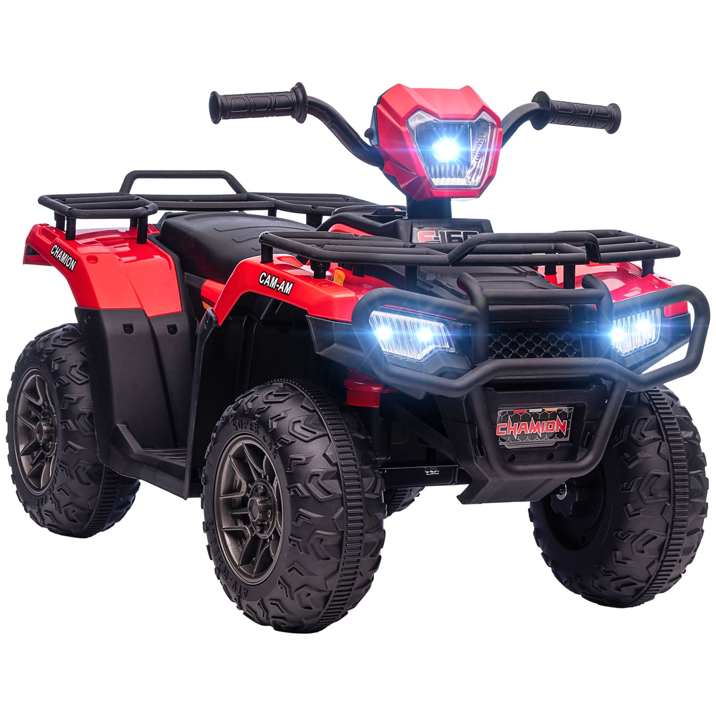 Kids ATV: 12V, 4 Wheeler Quad, Battery Powered, Music, LED Lights, Treaded Tires, 3-5 Years, Red Kids Crystal