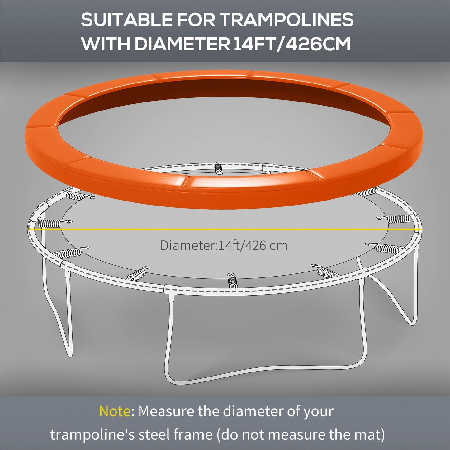 14ft Trampoline Safety Pad Replacement Bounce Mat Cover Jump Exercise Fitness Accessory Light Orange Kids Crystal