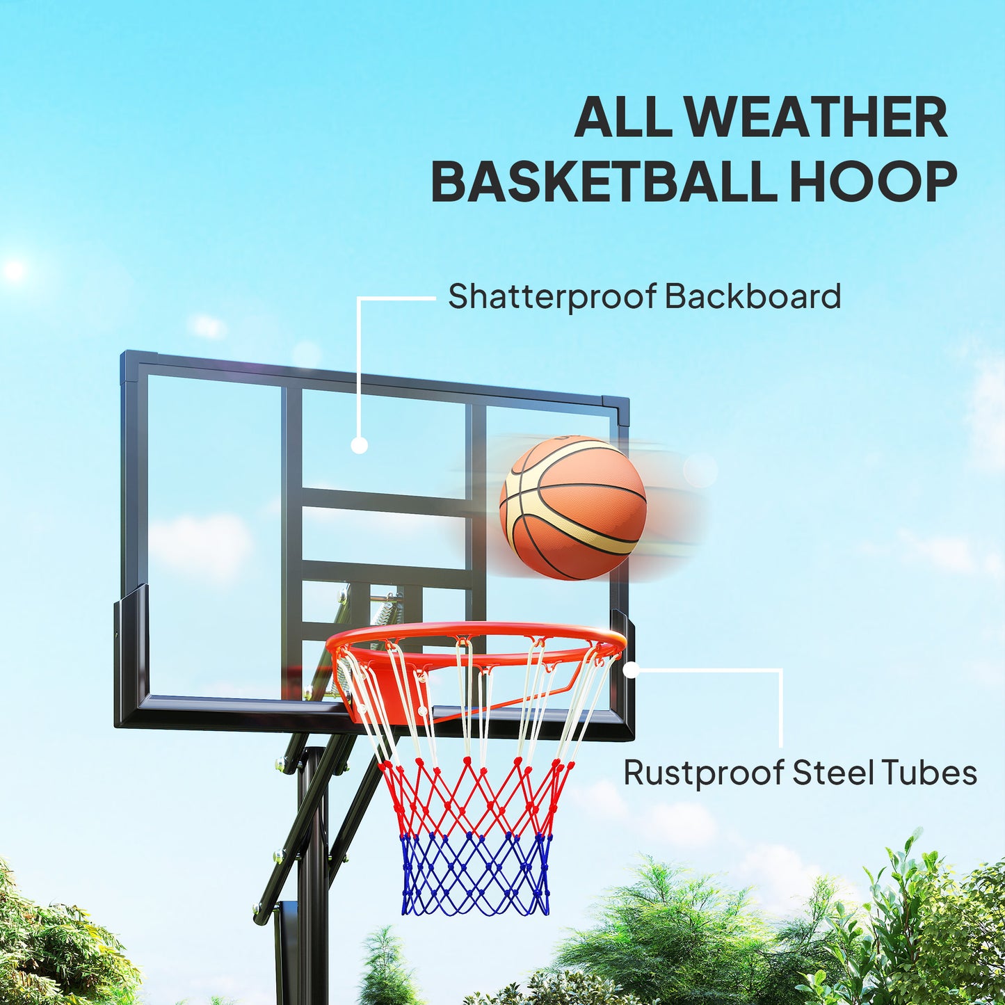 Basketball Hoop Outdoor, 4.4-10ft Portable Basketball Goal with Wheels and 44.5" Backboard, for Teenagers Youth Adults Kids Crystal