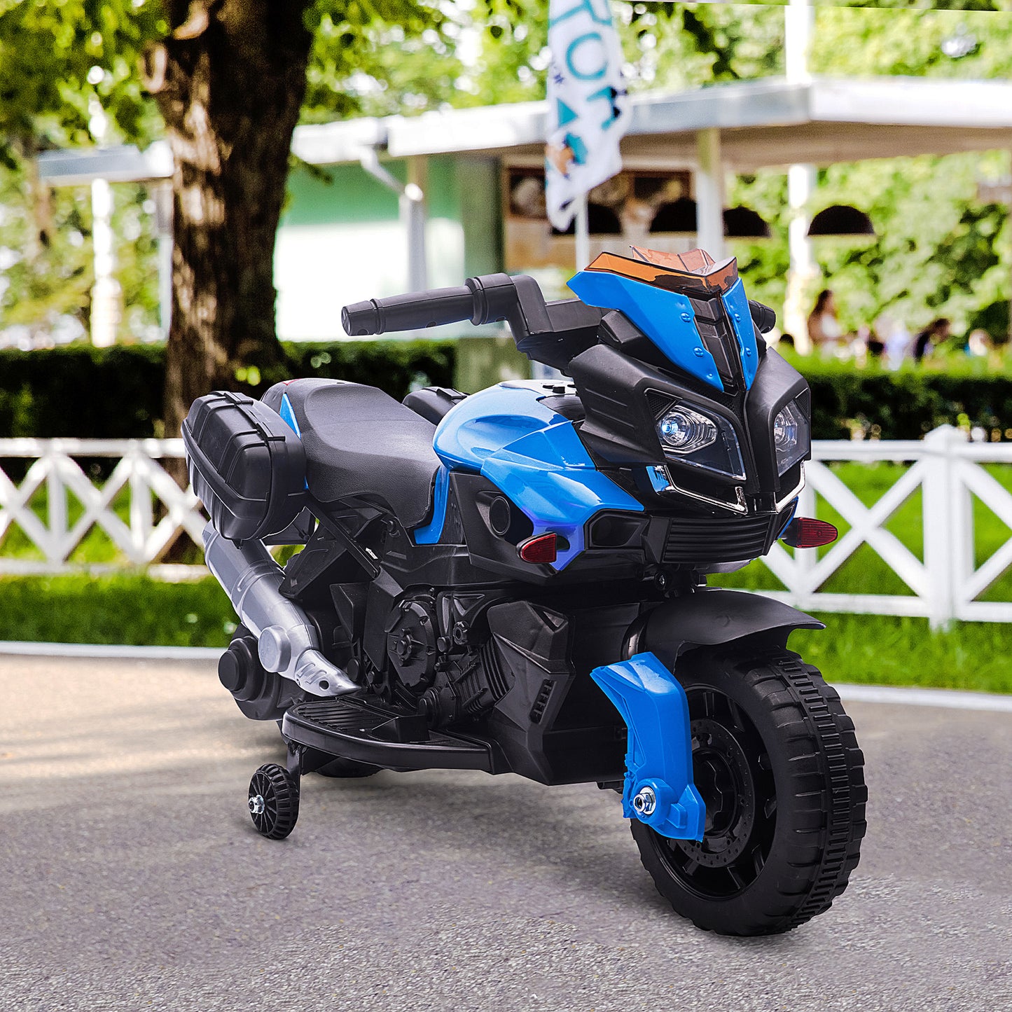 Kids Ride On Motorcycle, 6V Electric Battery Powered Dirt Bike w/ Training Wheels, Gift for Children Boys Girls Blue Kids Crystal