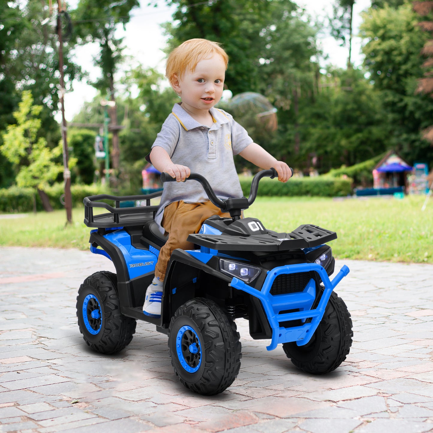 Kids ATV, 12V Battery Powered Electric Ride on Toy w/ Spring Suspension, Storage Basket, High & Low Speed, Blue Kids Crystal