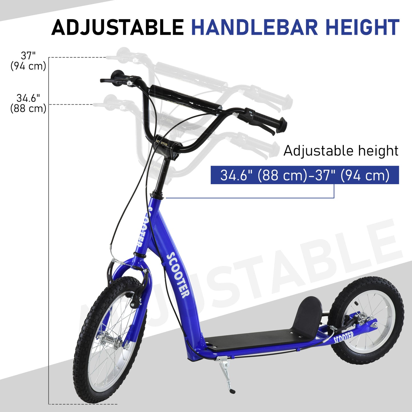 Kids Scooter with Adjustable Handlebar, Youth Kick Scooter with Dual Brakes, Inflatable Wheels, for Age 5+, Blue Kids Crystal