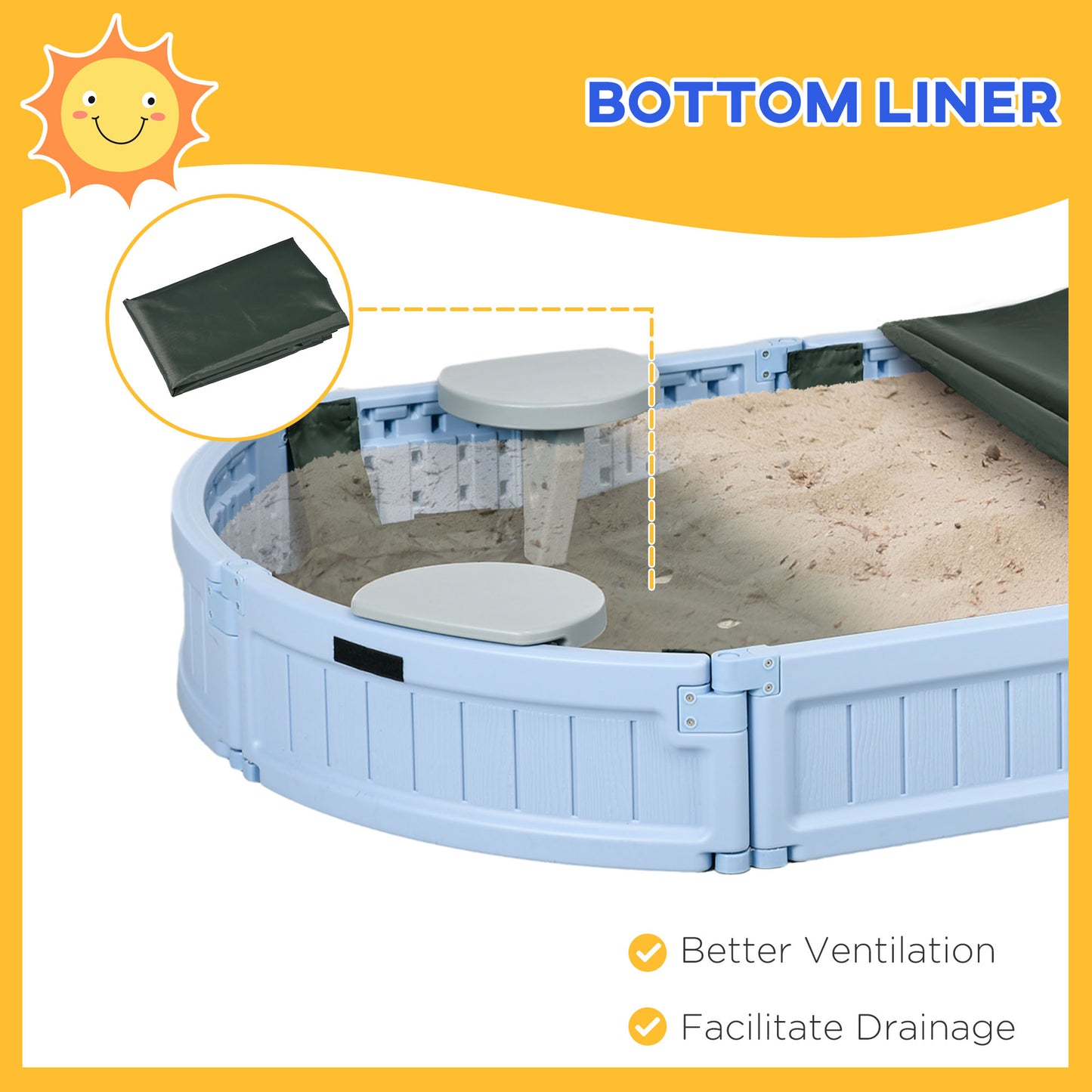 Sand Play Station for Kids with Protective Cover Seating Area Easy to Assemble Outdoor Sandbox Blue Kids Crystal