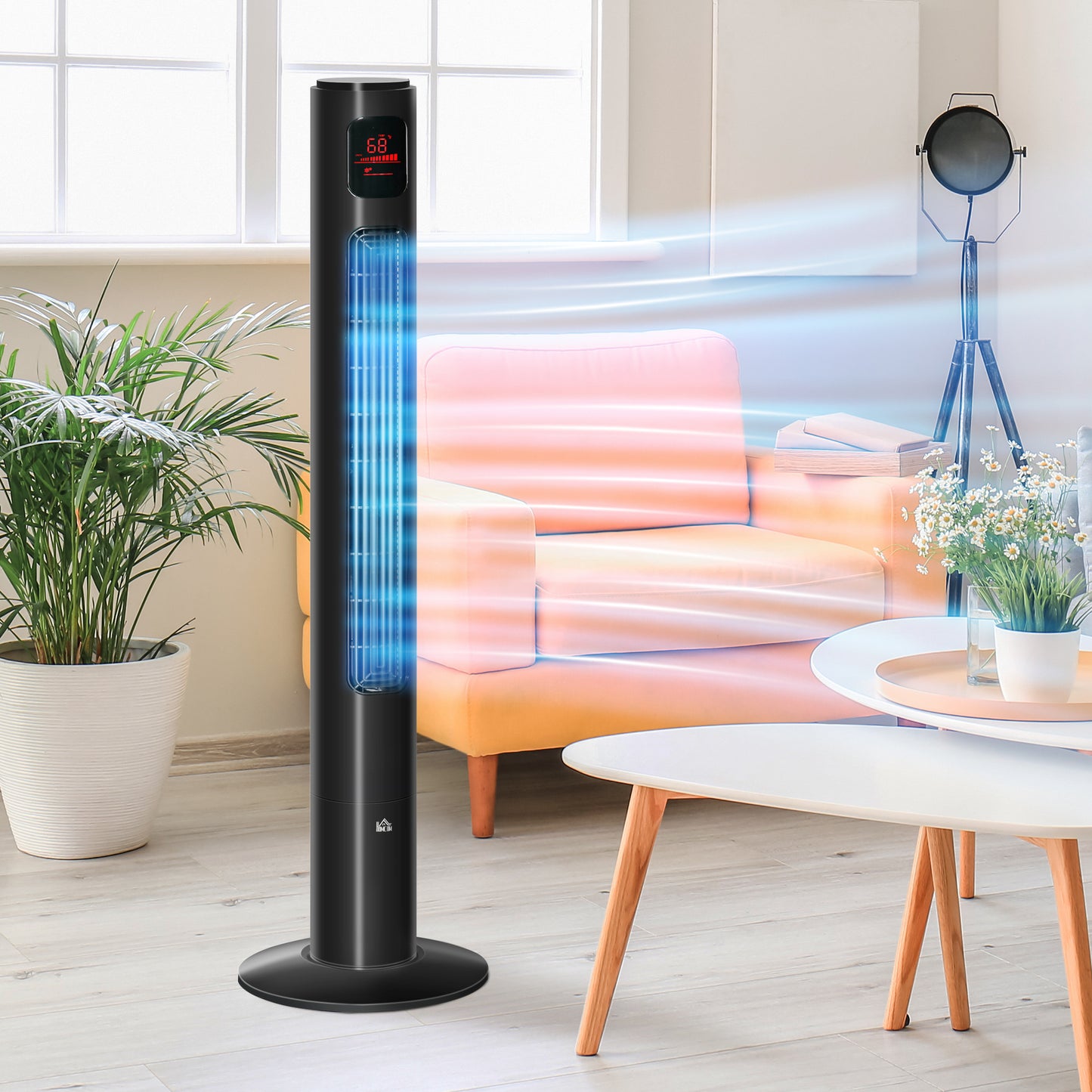 Oscillating Tower Fan Standup Cooling 3 Speed 12h Timer LED Remote Black for Efficient Air Circulation Kids Crystal