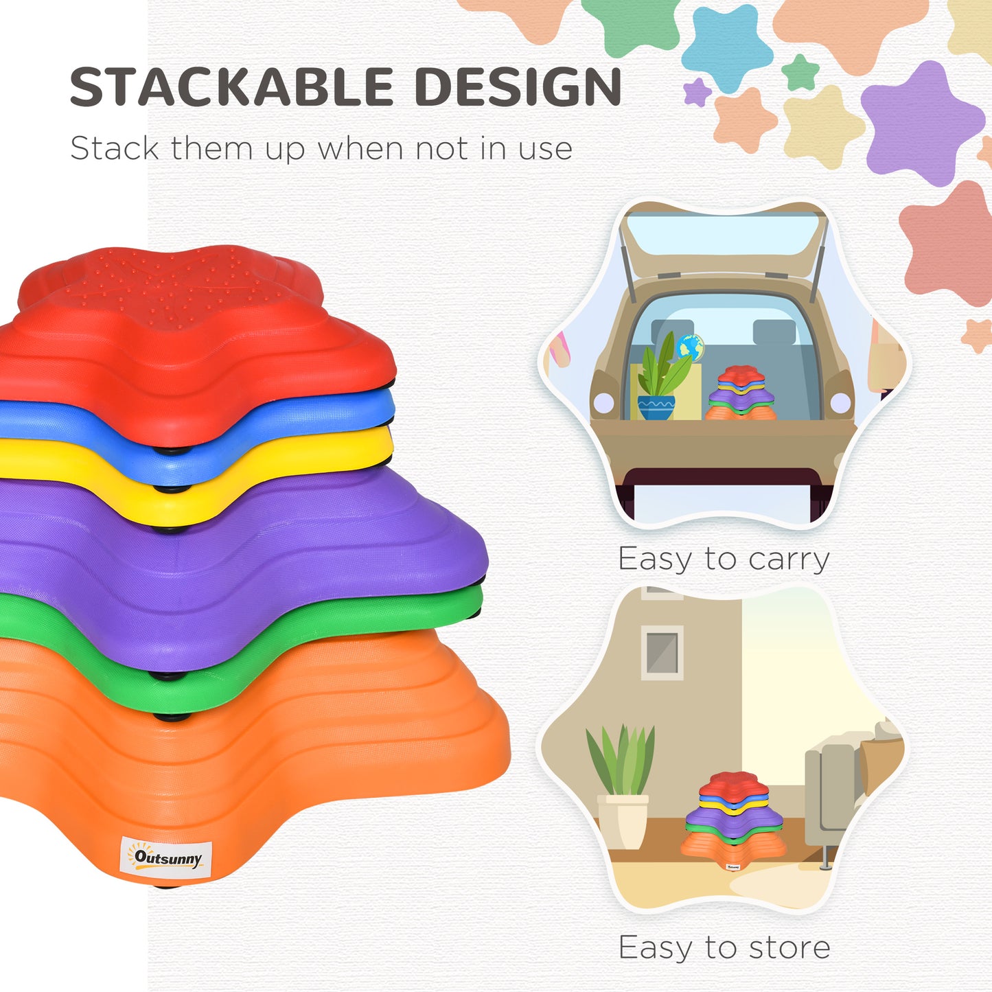 6PCs Kids Balance Stepping Stones Non-slip Bottom Starfish Design Obstacle Course Play Kids Crystal