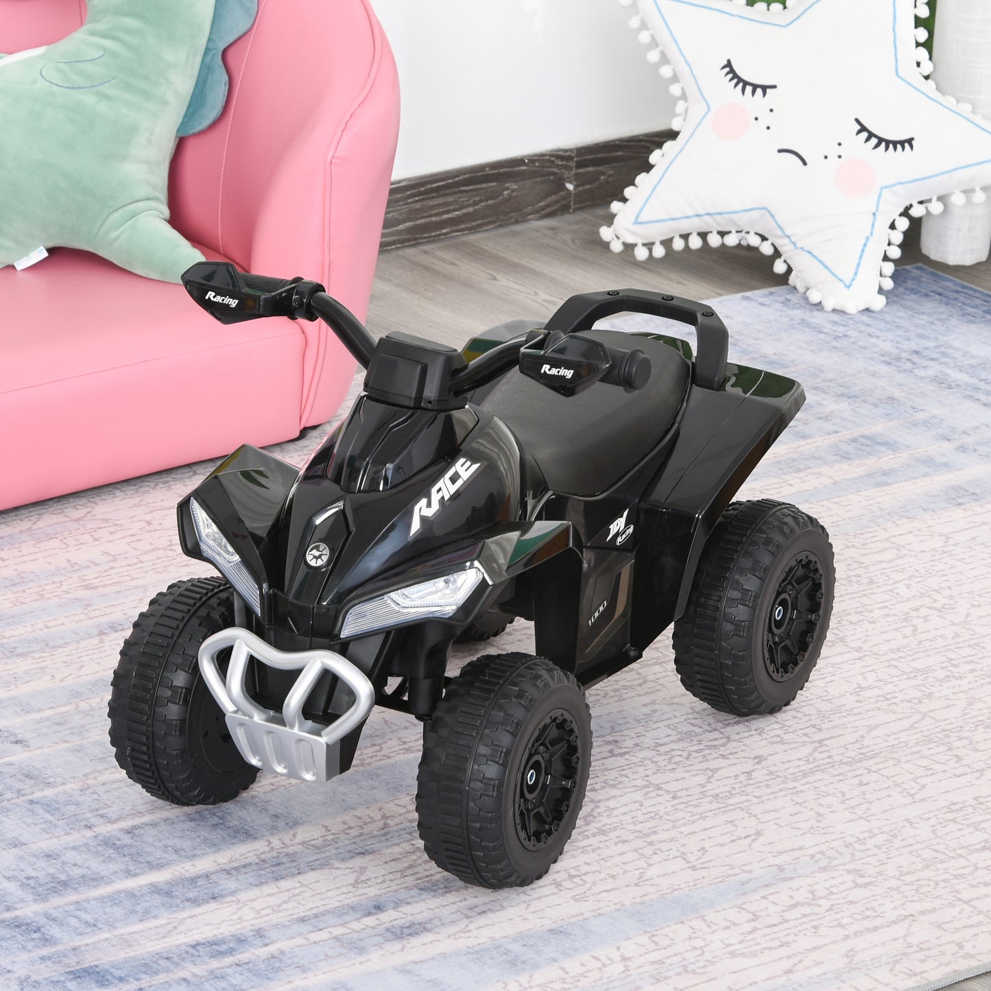 Ride on Toy for Kids 4 Wheel Motorcycle Baby Walker Toddler Ride on Car Battery Powered Toys for Kids 18-36 Months Black Kids Crystal