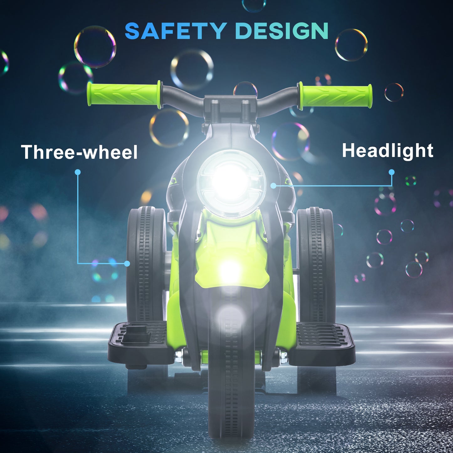 Electric Motorcycle for Kids, 6V Ride on Bubble Car with LED Headlight, Music, Pedal, for 2-5 Years Green Kids Crystal