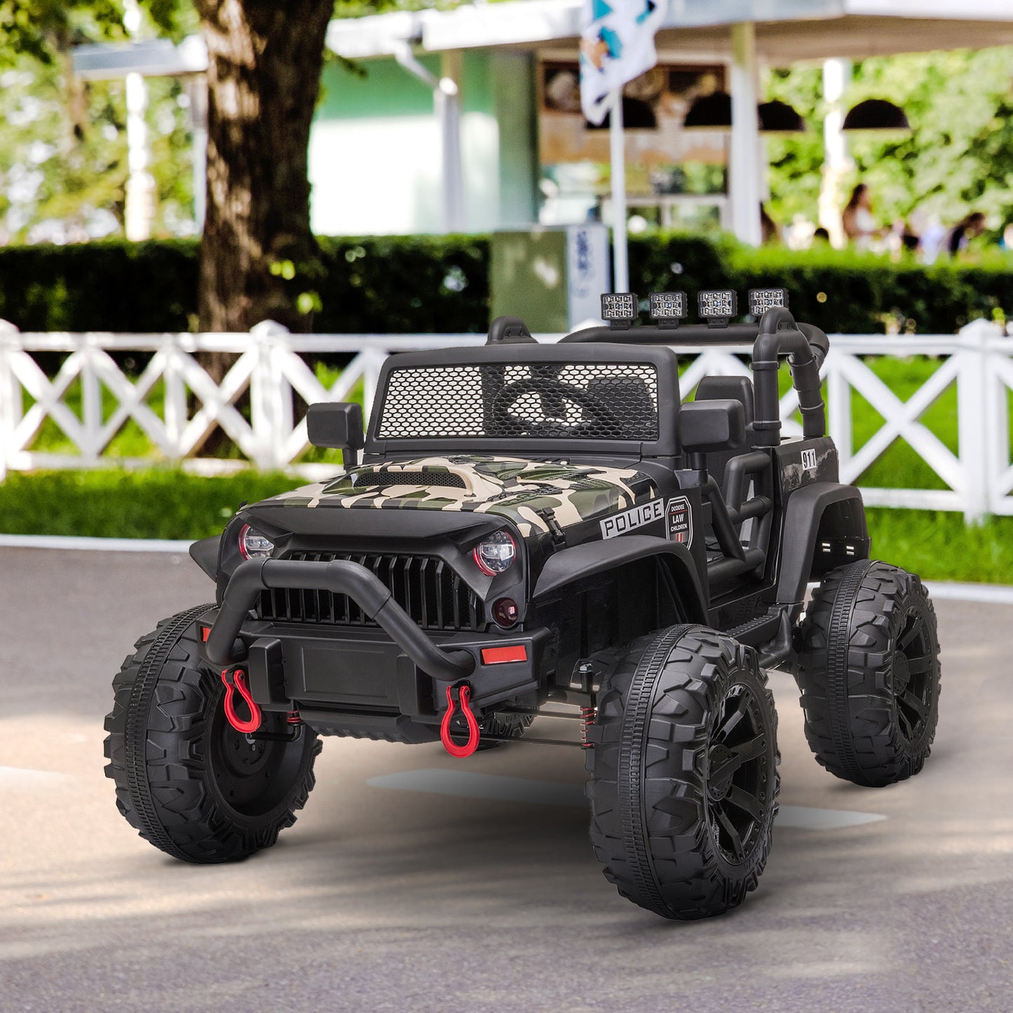 12V Kids Police Ride-On: 2-Seater SUV, Remote Control, Bluetooth, Camouflage Kids Crystal