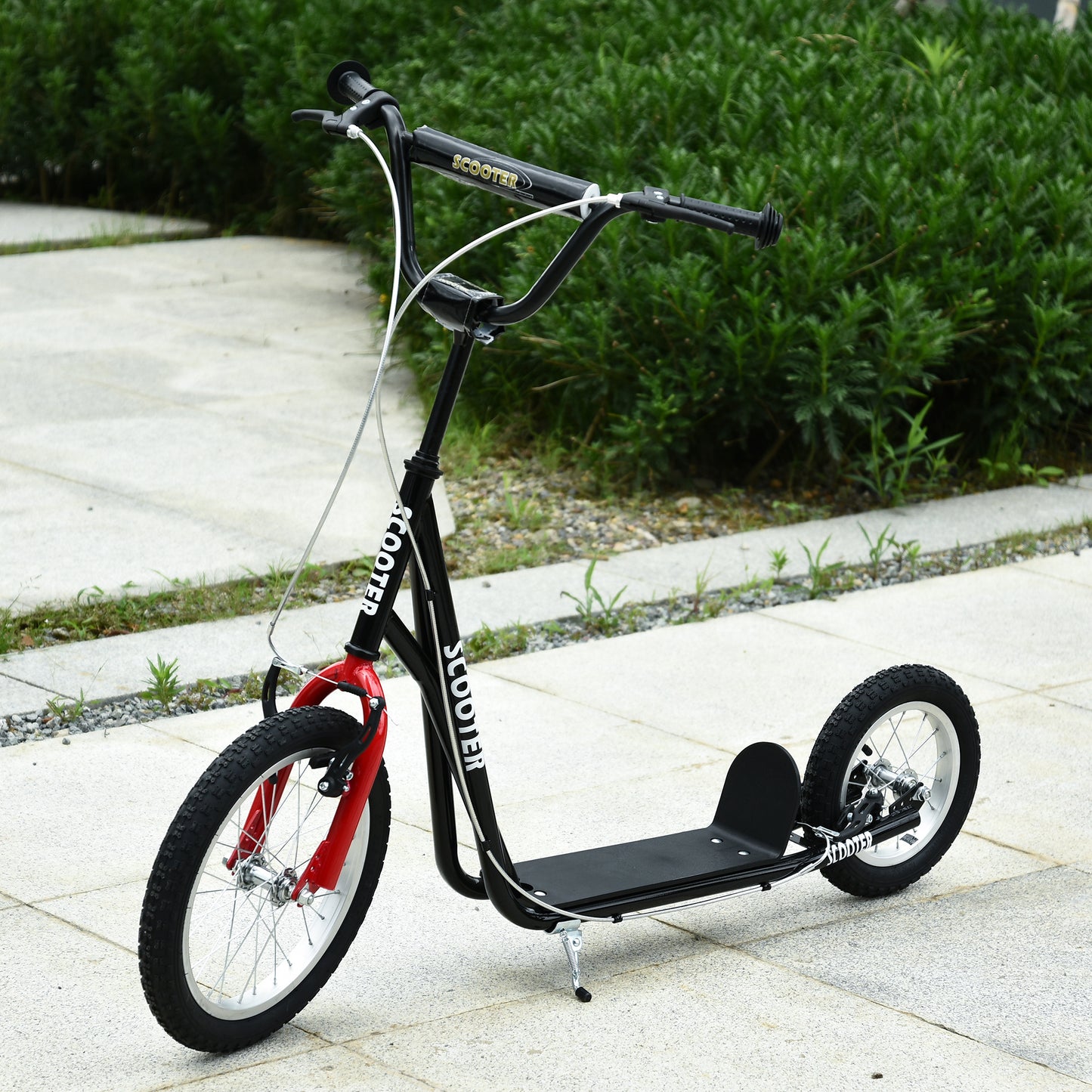 Teens Youth Kick Scooter Adjustable Handlebar Ride On Toy For 5+ w/ Front and Rear Dual Brakes Inflatable Wheels Black Kids Crystal