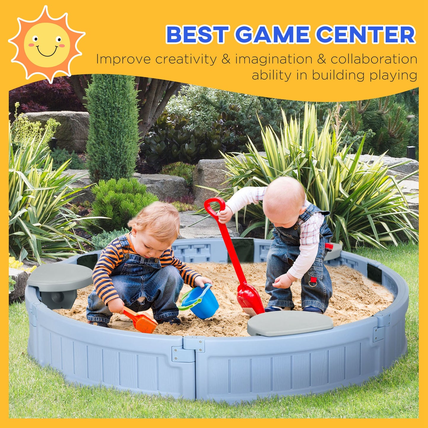 Kids Outdoor Sandbox Cover Bottom Fabric Liner 3-12 Years Light Blue Play Area Toy Kids Crystal