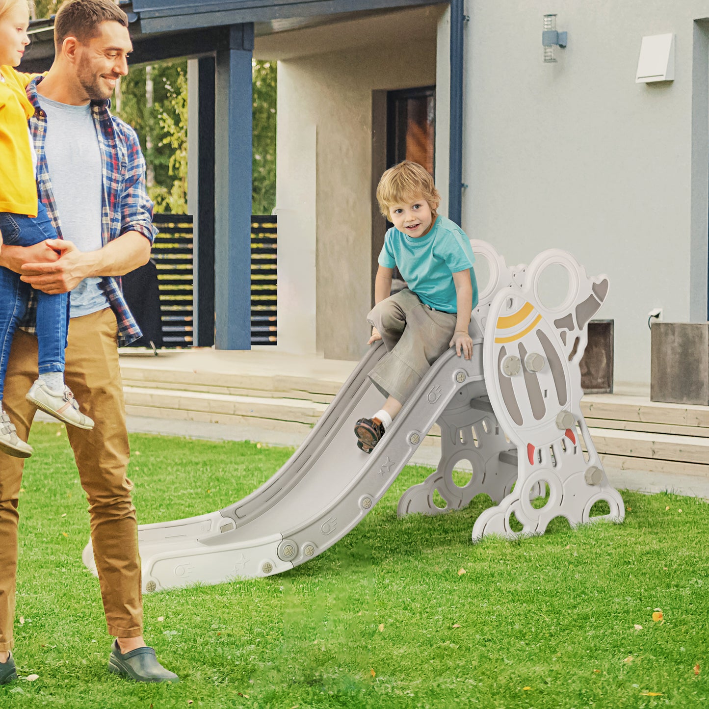 Space-Themed Indoor Playground Slide Climber Playset Toys for Toddlers 1.5-3 Years Old Grey Color Kids Crystal
