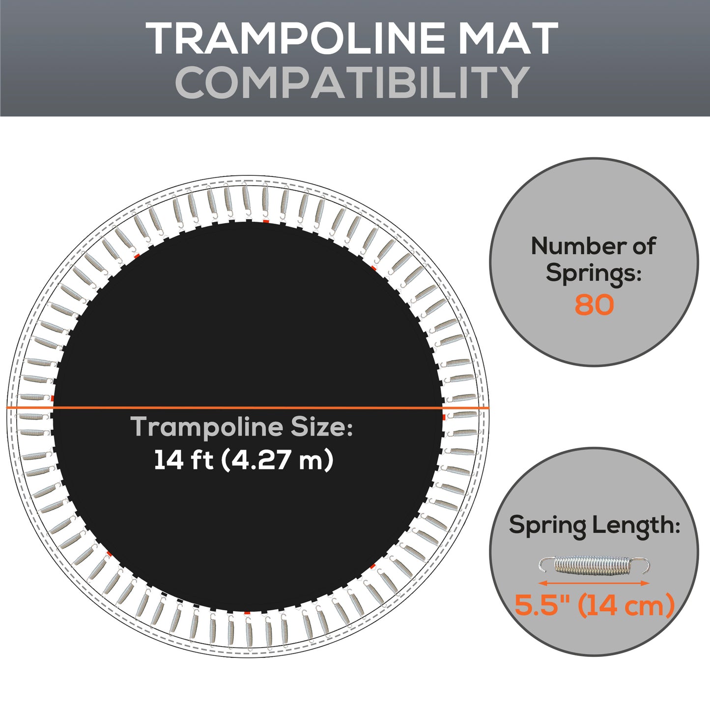 Trampoline Replacement Mat, Fits 14' Trampoline w/ 80 V-Hooks & 5.5" Springs (Spring & Frame not Included), Black Kids Crystal