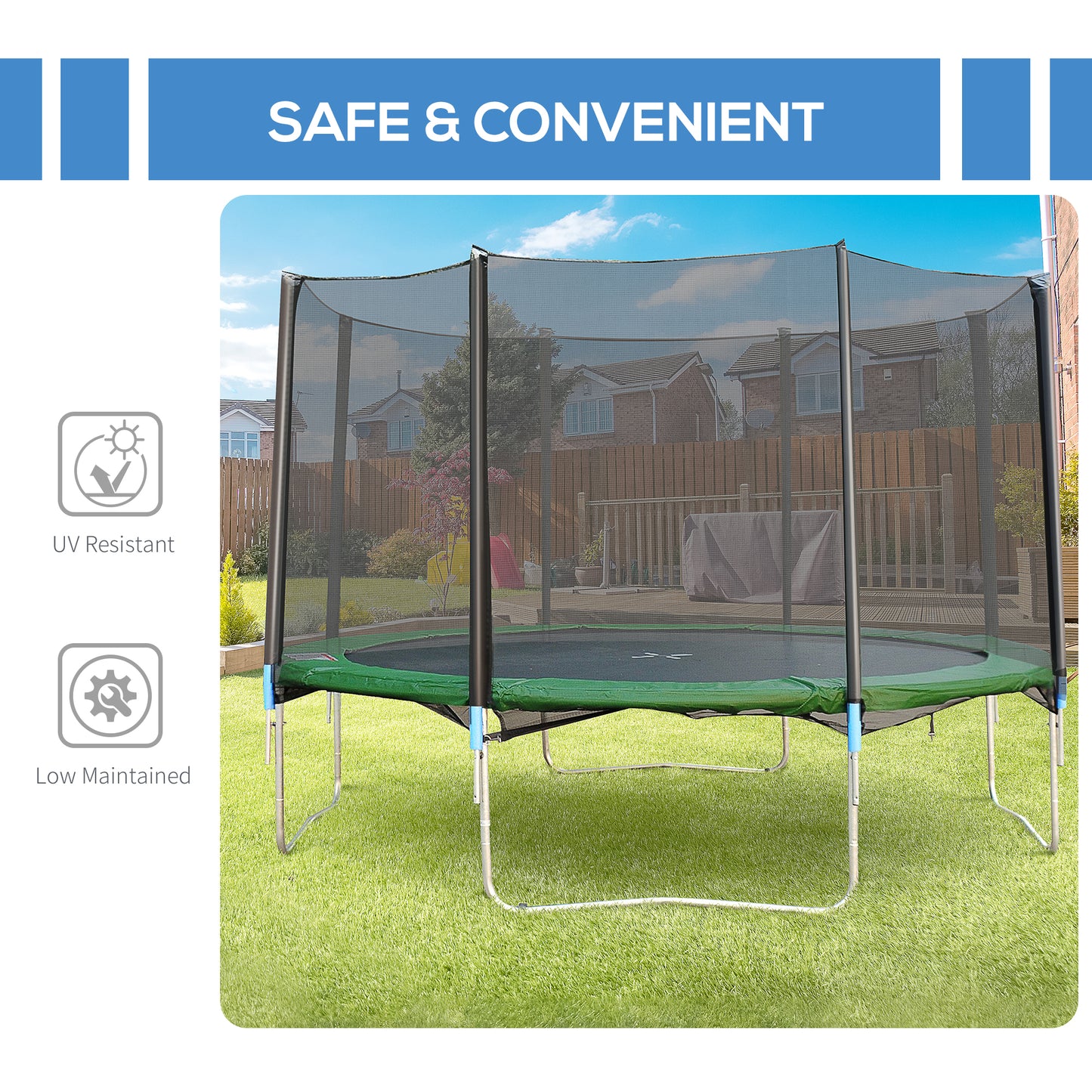 14FT Trampoline Net Enclosure Safety Accessories with 8 Poles Kids Crystal