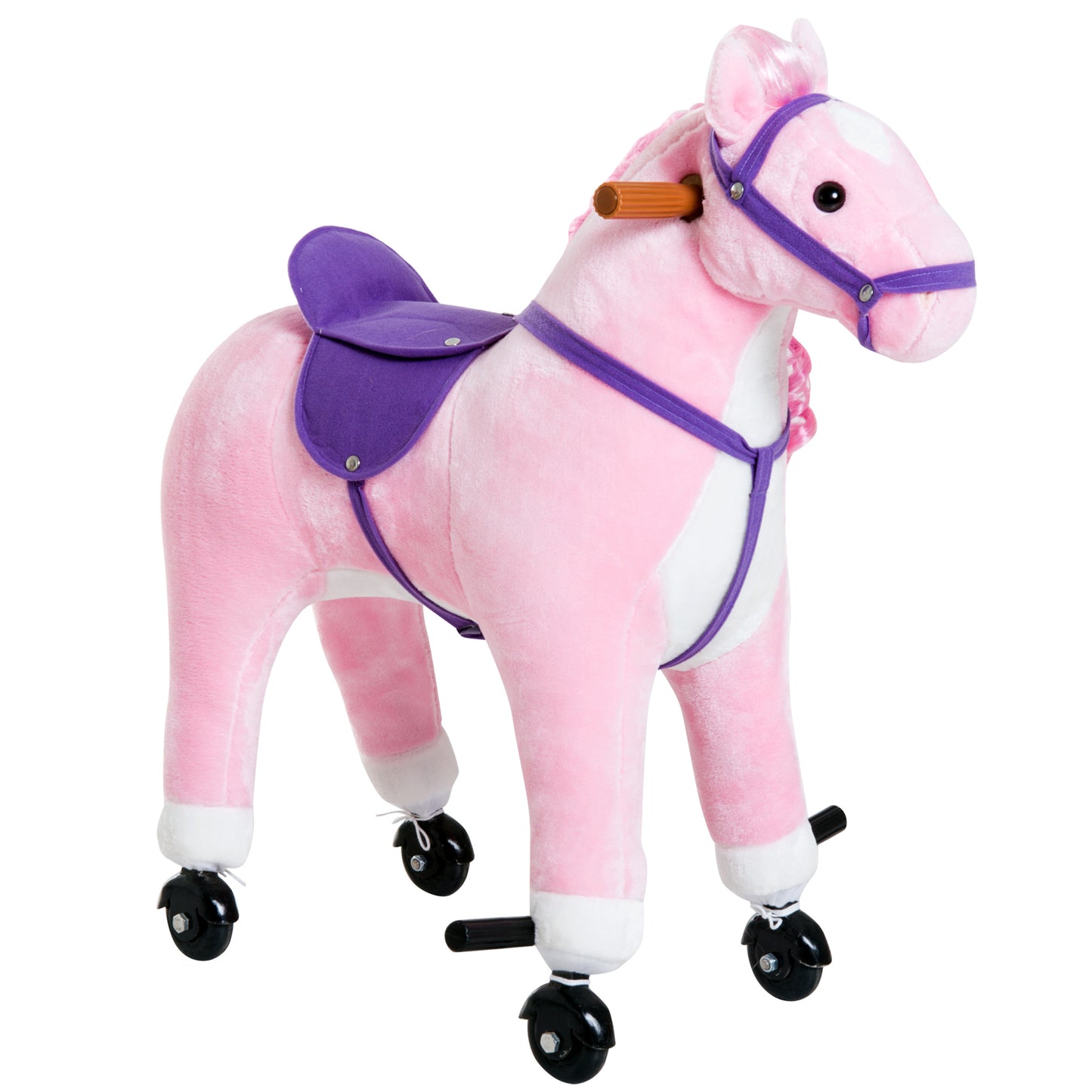 Pink Plush Pony Ride-On Toy for Kids - Rocking Horse with Neigh Sound & Wheels, 110lb Weight Limit Kids Crystal