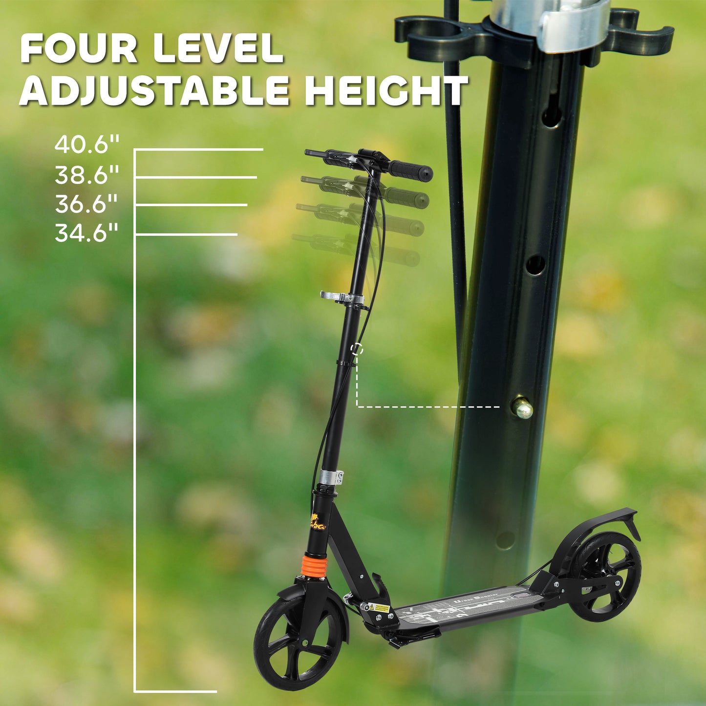 Foldable Kids Scooter with 4 Adjustable Height, Double Brake, Shock Absorption for Ages 6-12, Black Kids Crystal