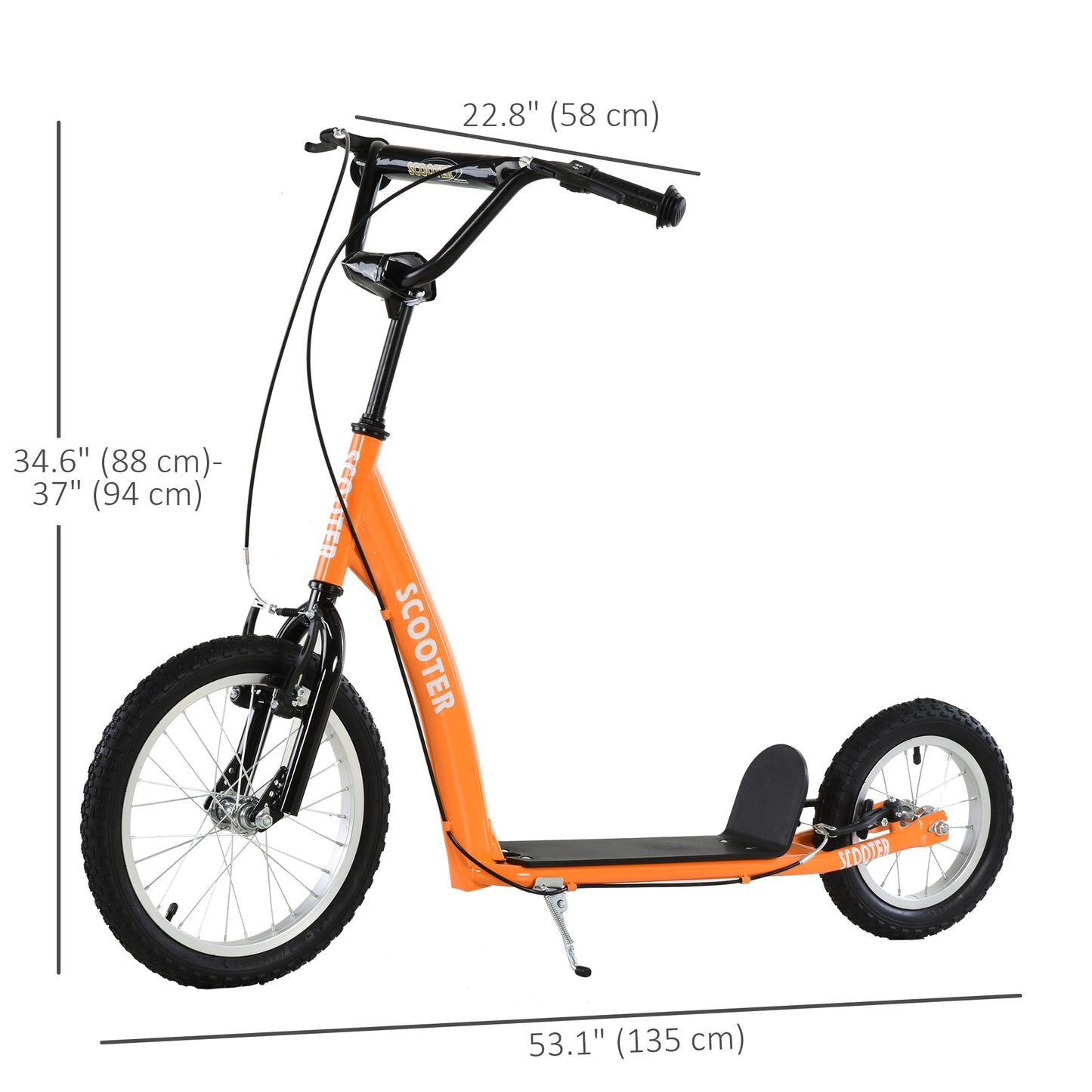 Kids Scooter with Adjustable Handlebar, Youth Kick Scooter with Dual Brakes, Inflatable Wheels, for Age 5+, Orange Kids Crystal