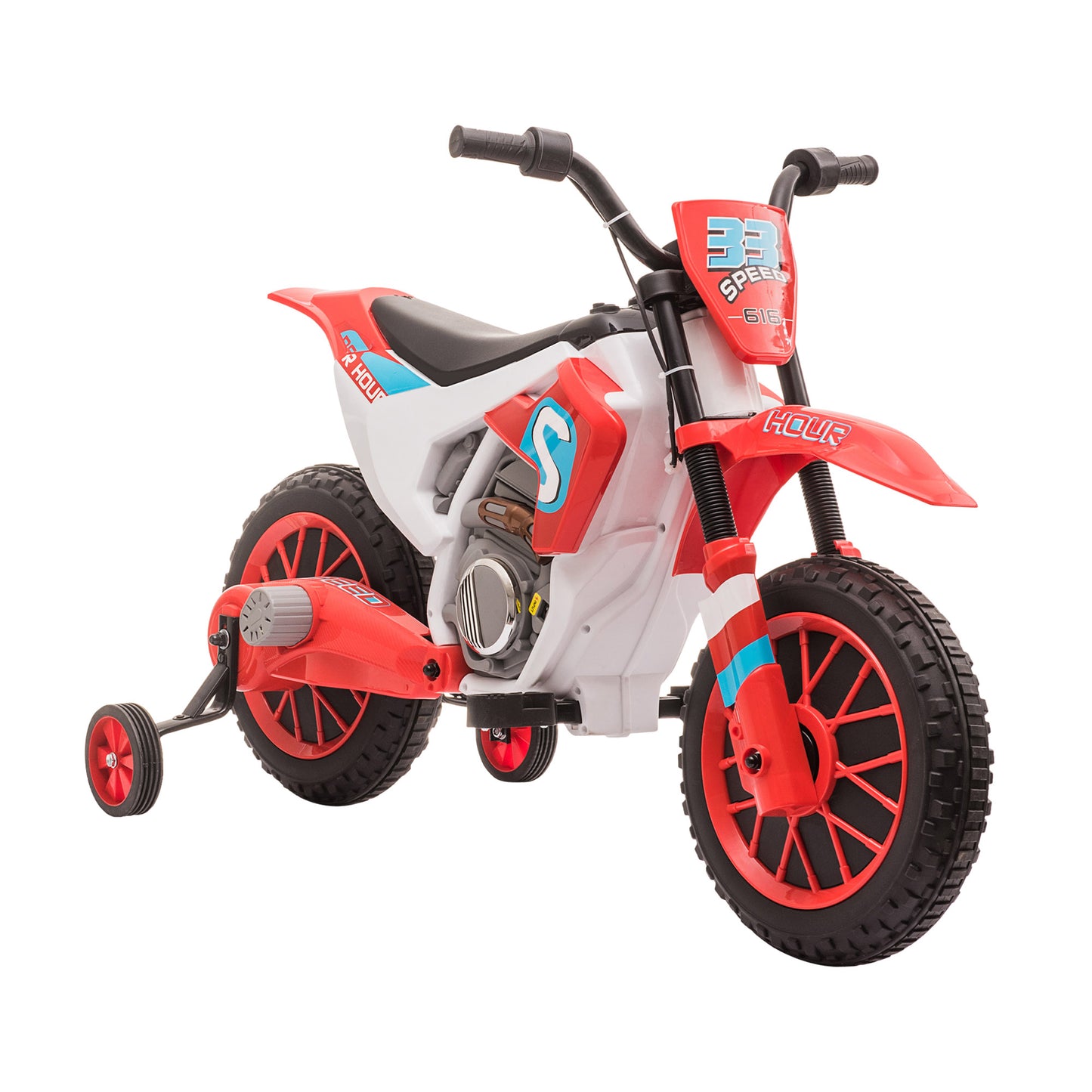 Electric Kids Dirt Bike Battery-Powered Ride-On Motorcycle 12V Training Wheels Red Kids Crystal