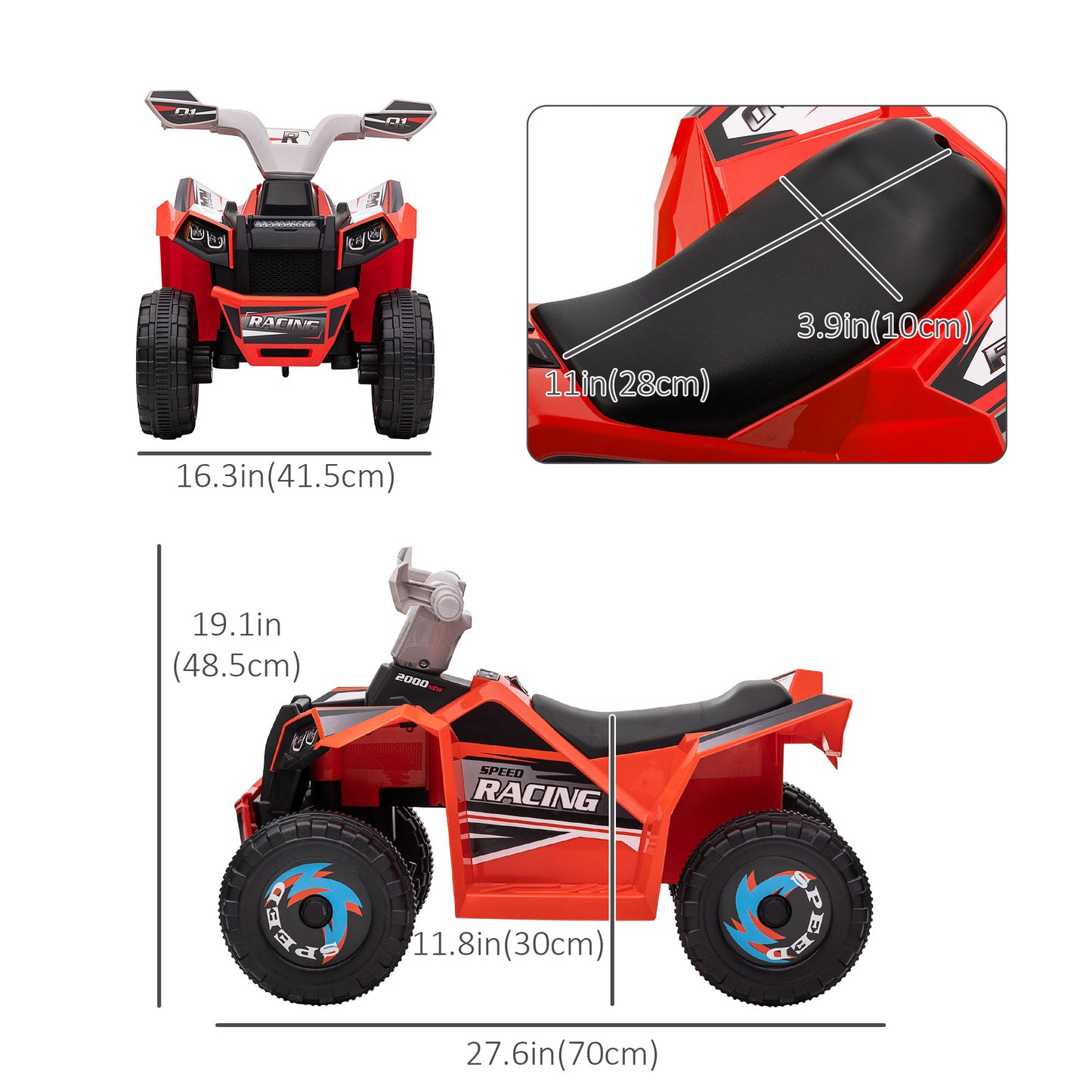 6V Kids Quad Electric Car Wear-resistant Wheels 18-36 Months Boys Girls Red Battery Powered Ride On Kids Crystal