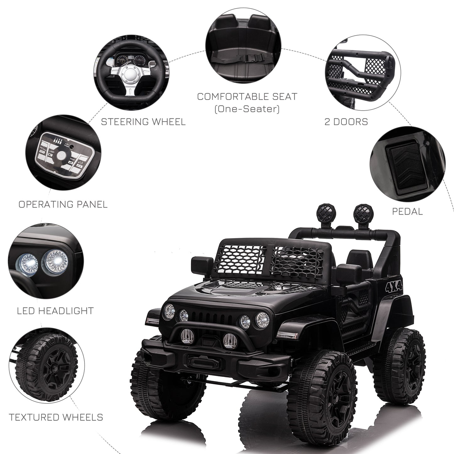 12V Battery Powered Kids Ride On Car Off Road Truck Toy w/ Parent Remote, Black Kids Crystal