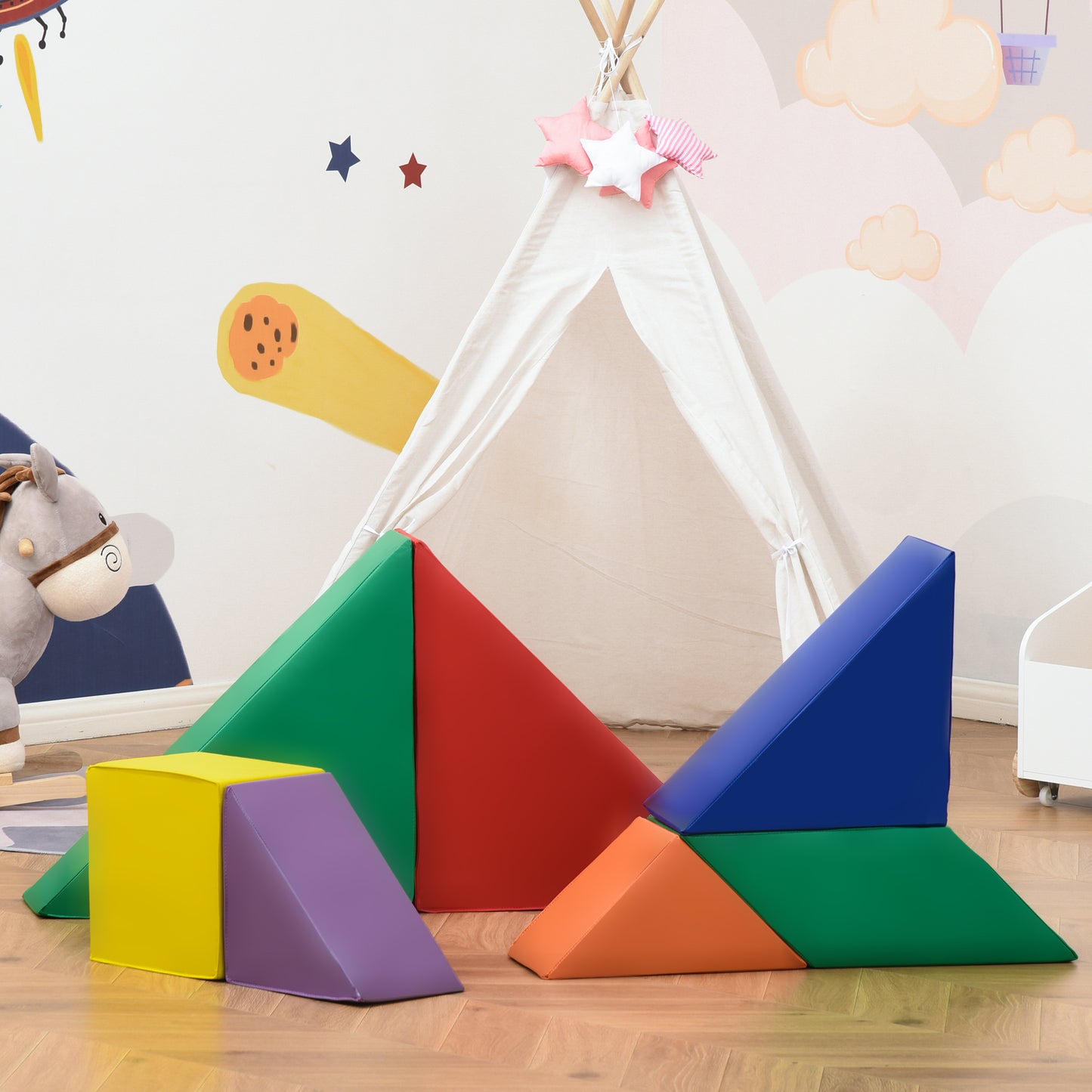 7 Piece Soft Play Foam Climbing Blocks for Toddlers 1-3 Years Kids Crystal