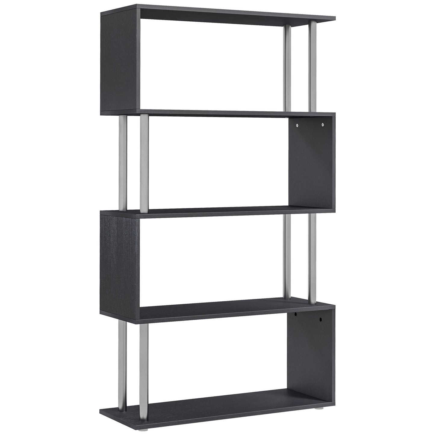 5-Tier Z-Shape Bookcase: Wooden Shelves with Steel Frame for Living Room, Bedroom, Office, Black Kids Crystal