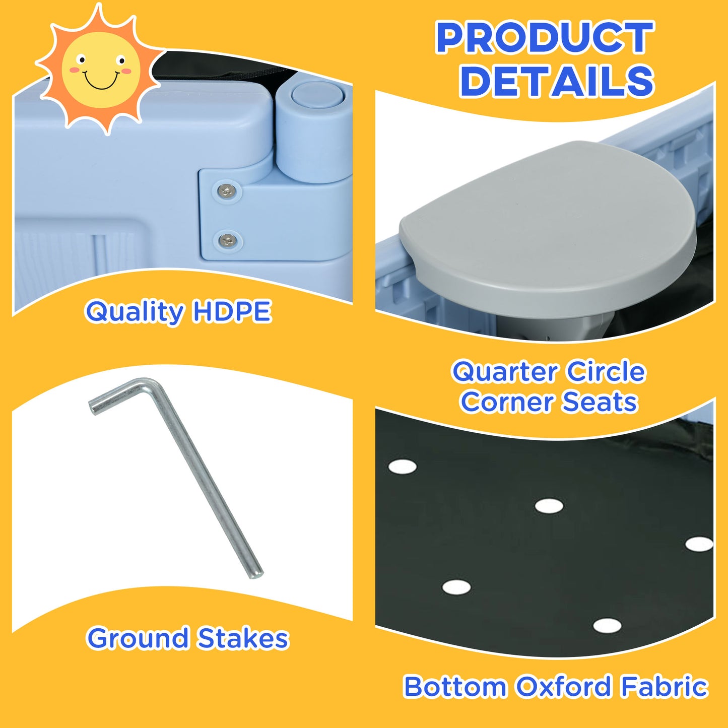 Childrens Sandbox with Canopy Light Blue Outdoor Play Area with Bottom Liner for Sun Protection Kids Crystal