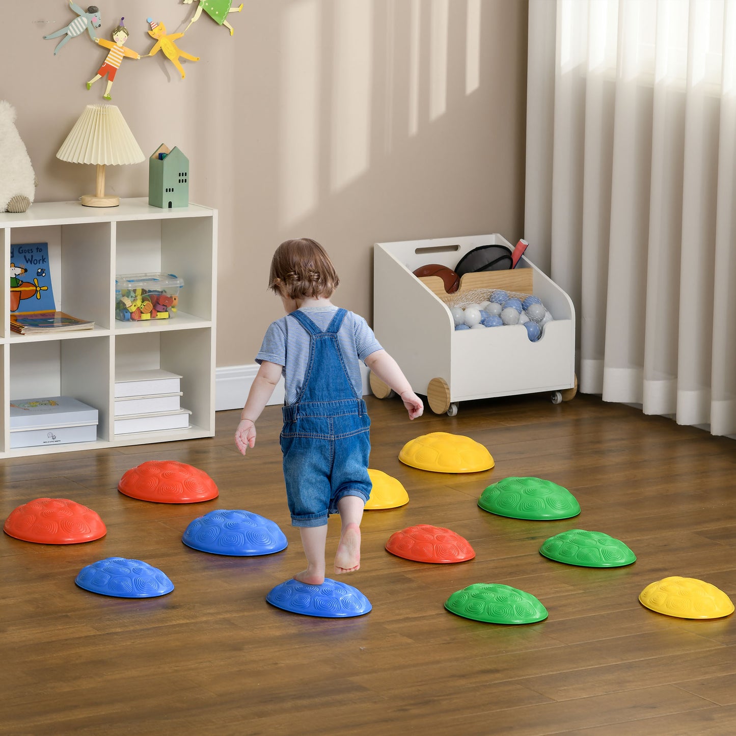 12pc Kids Turtle Shell Design Balance Stepping Stones with Anti-slip Mat Stackable for Ages 3-8 Kids Crystal