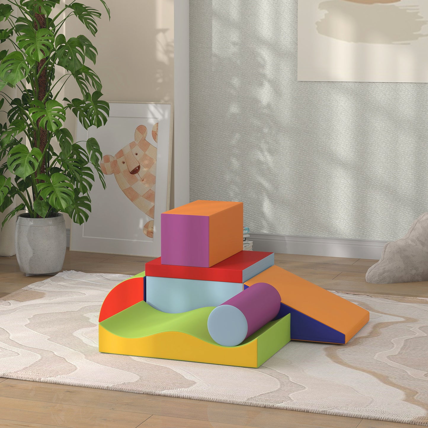 7 Pieces Soft Play Foam Climbing Blocks, Indoor Modular Kids Play Toys for Climbing, Crawling, Sliding, Dark Colour Kids Crystal