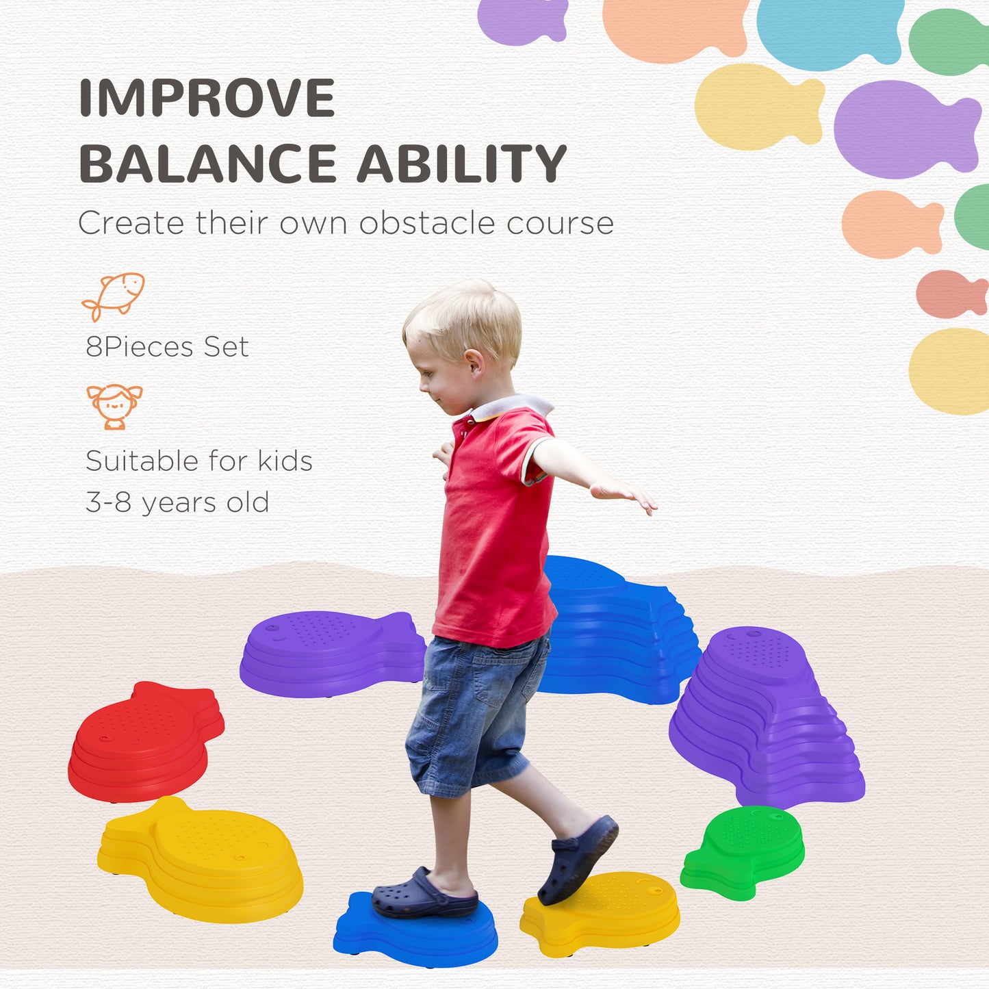 Sensory Stepping Stones: 8pc Balance River Stones for Kids Obstacle Course, Indoor/Outdoor Play Equipment for Ages 3-8 Kids Crystal