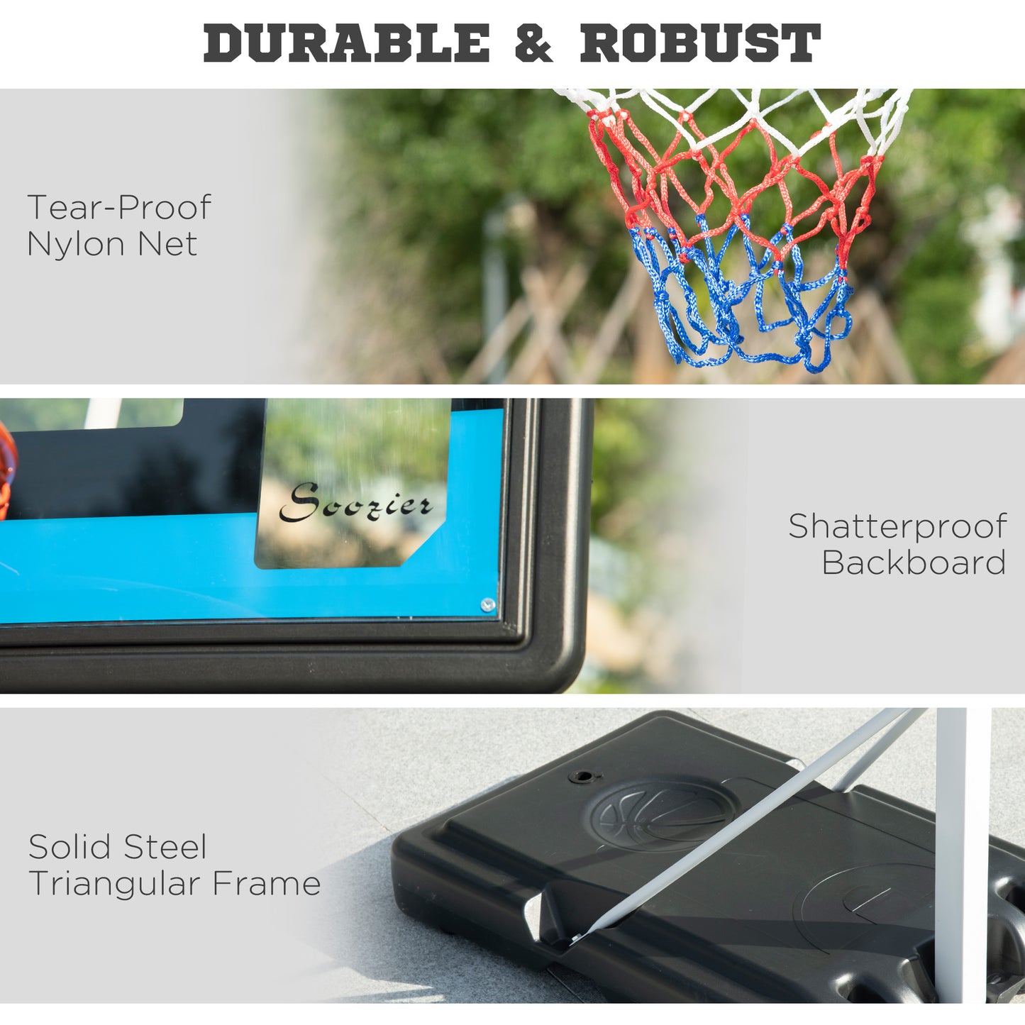 Adjustable Basketball Hoop Stand Sturdy Backboard Weighted Base Portable on Wheels Kids Crystal