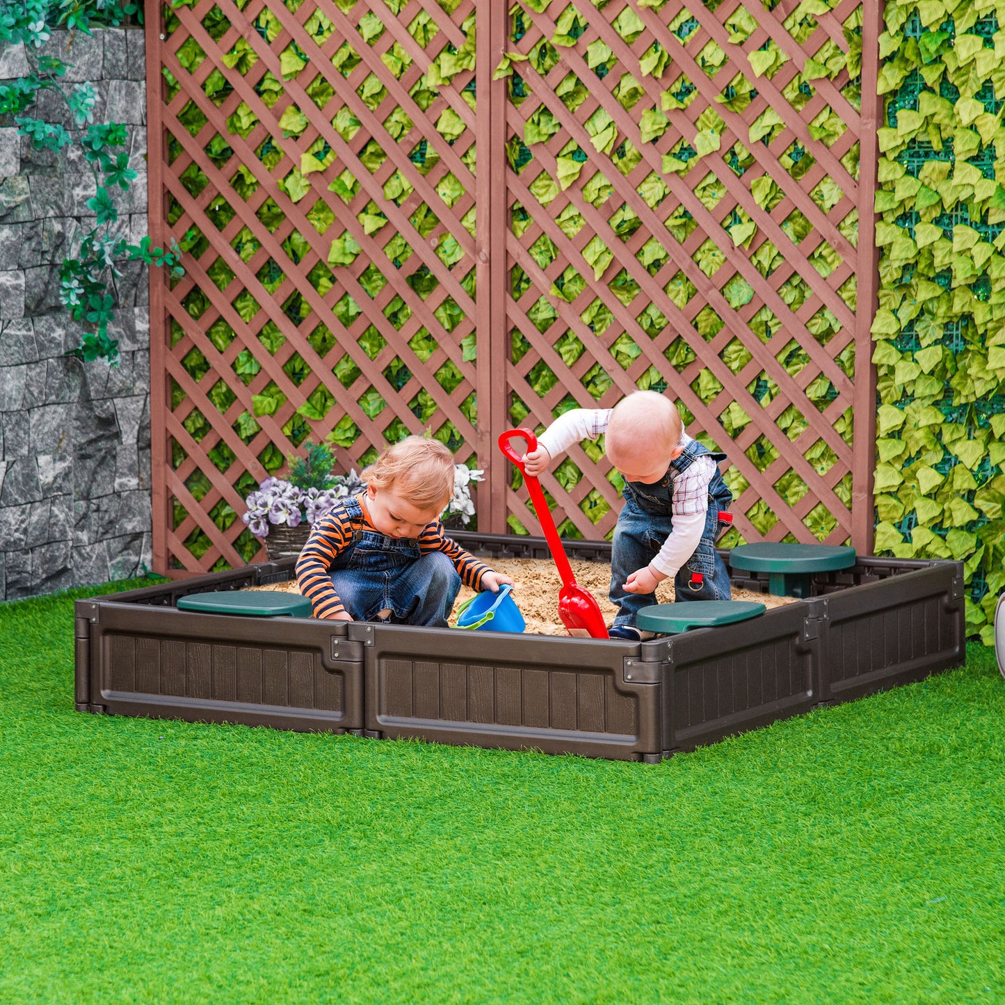 Shaded Sandbox: Childrens Outdoor Sandbox with Shade Canopy, Bottom Liner, Durable Play Area for Ages 3-12, Backyard Brown Kids Crystal