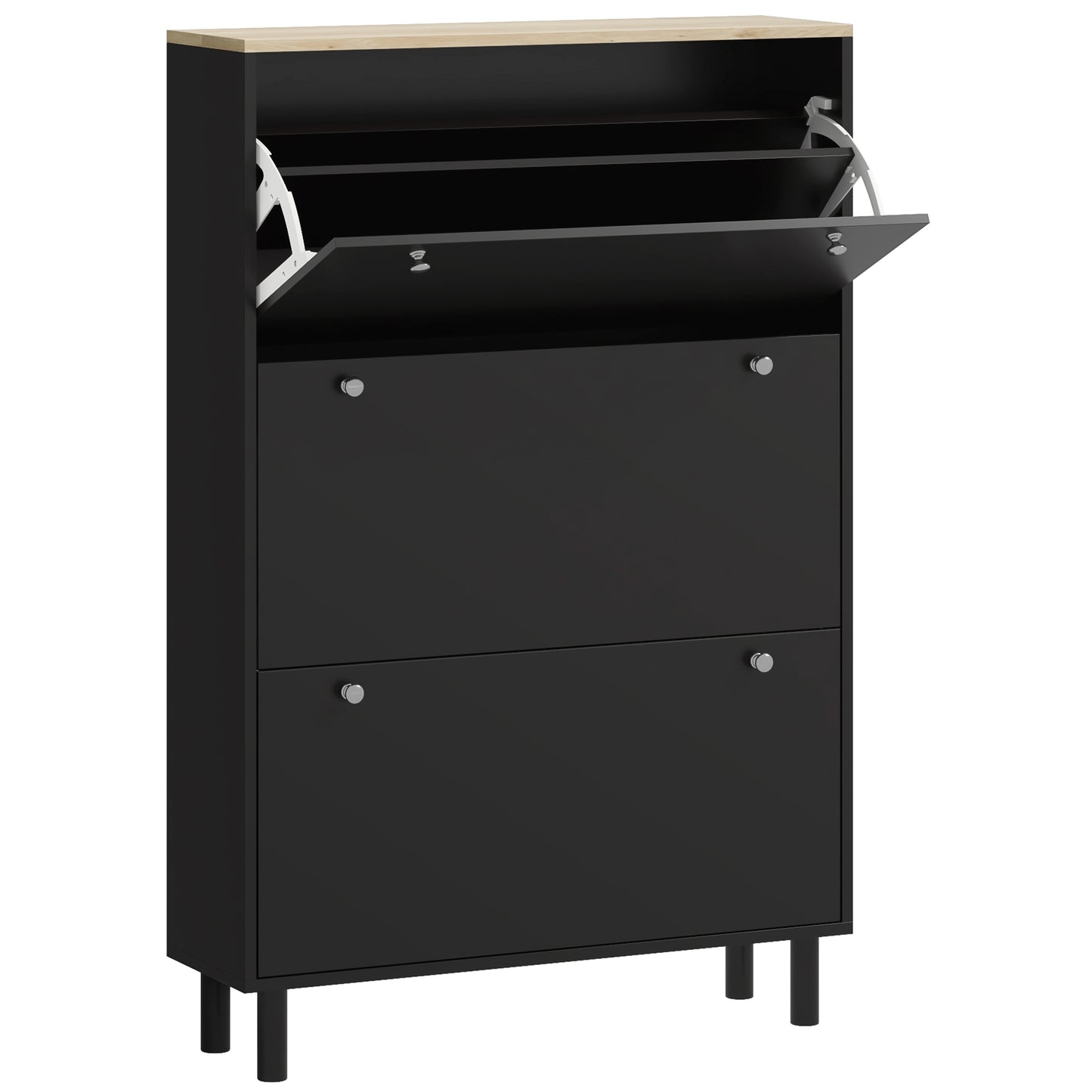 Narrow Shoe Storage Cabinet with 3 Flip Drawers Adjustable Shelves for 24 Pairs Black Kids Crystal