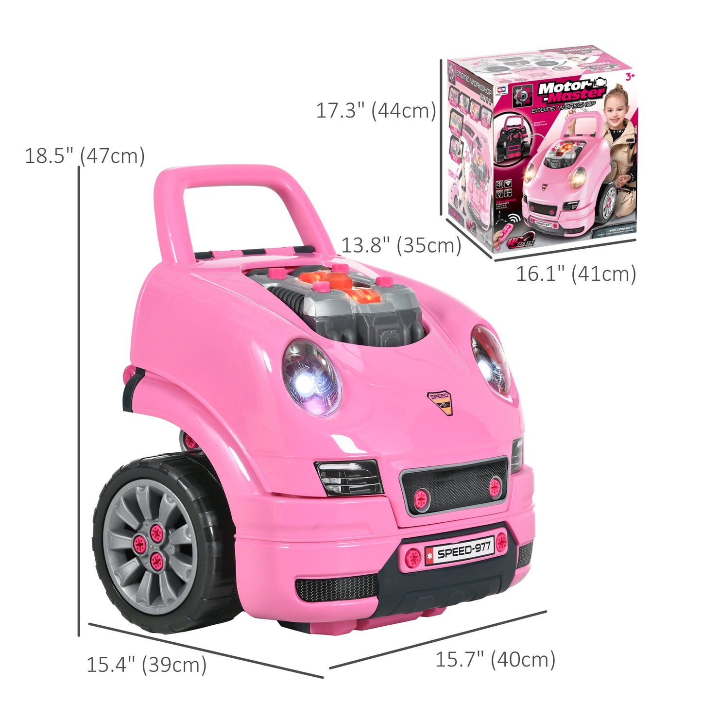 Kids Mechanic Truck Engine Repair Toy Set Car Service Pink Playset with Tools for Pretend Play Kids Crystal