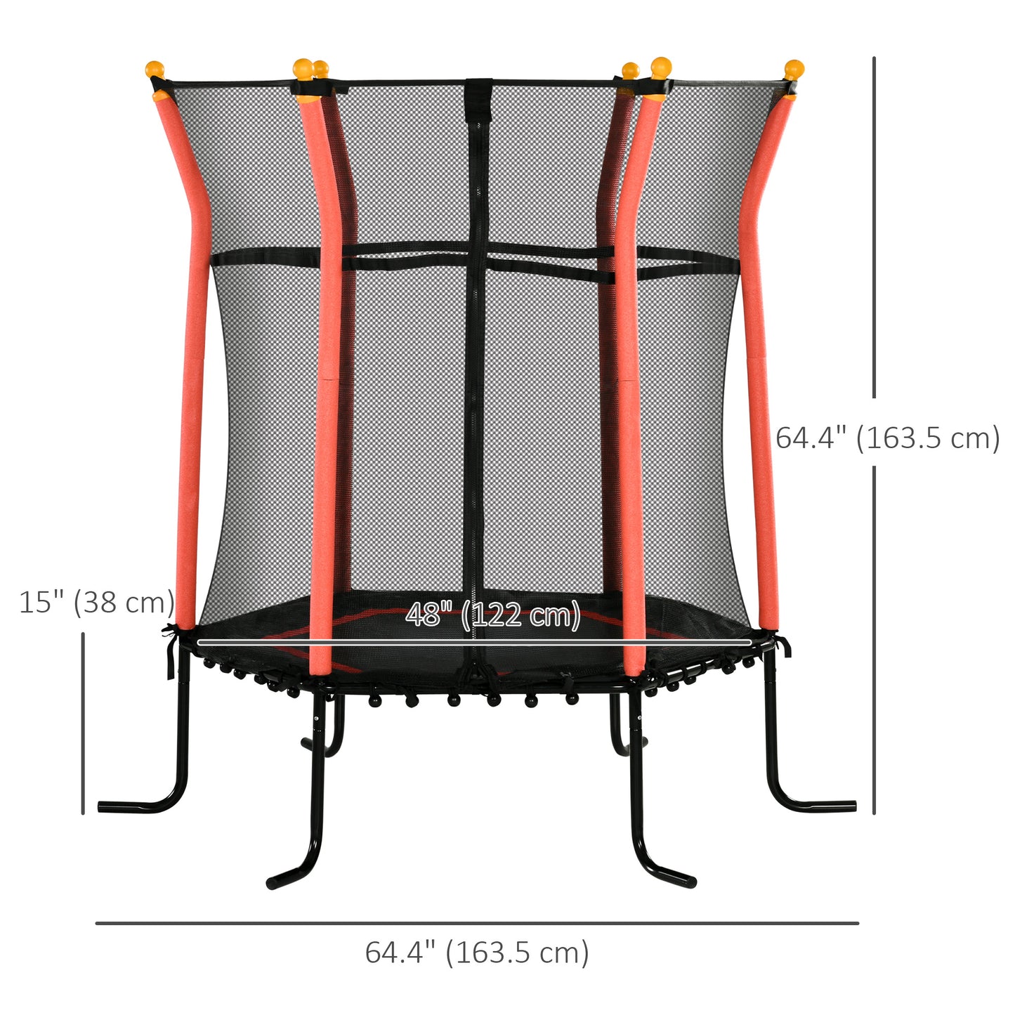 64" Kids Trampoline Indoor/Outdoo with Enclosure Net Elastic Thick Padded Pole Gift for Ages 3-10 Years Old Red Kids Crystal