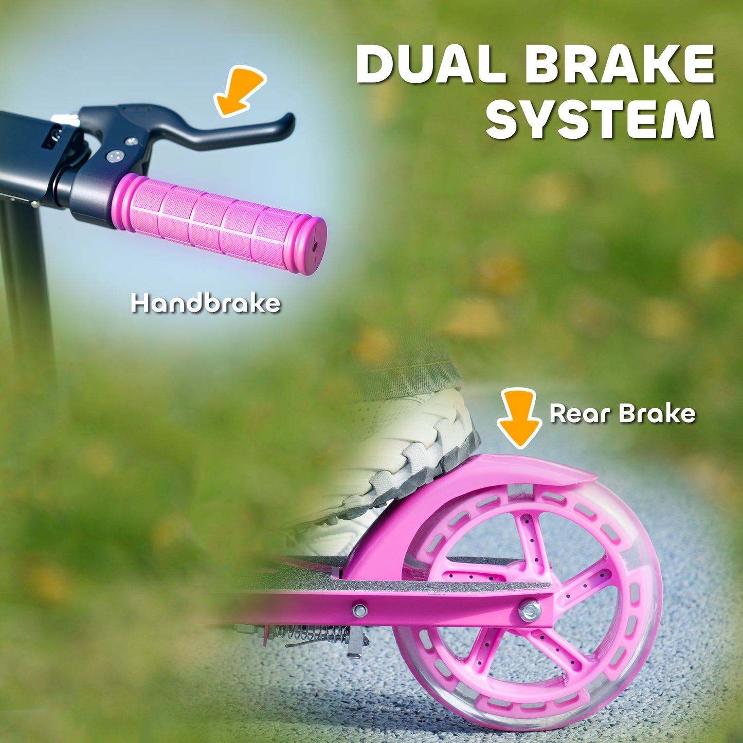 Scooter for Kids Ages 3-8 with Light Up Wheels, Adjustable Handlebar, Rear Brake & Handbrake for Girls and Boys, Pink Kids Crystal