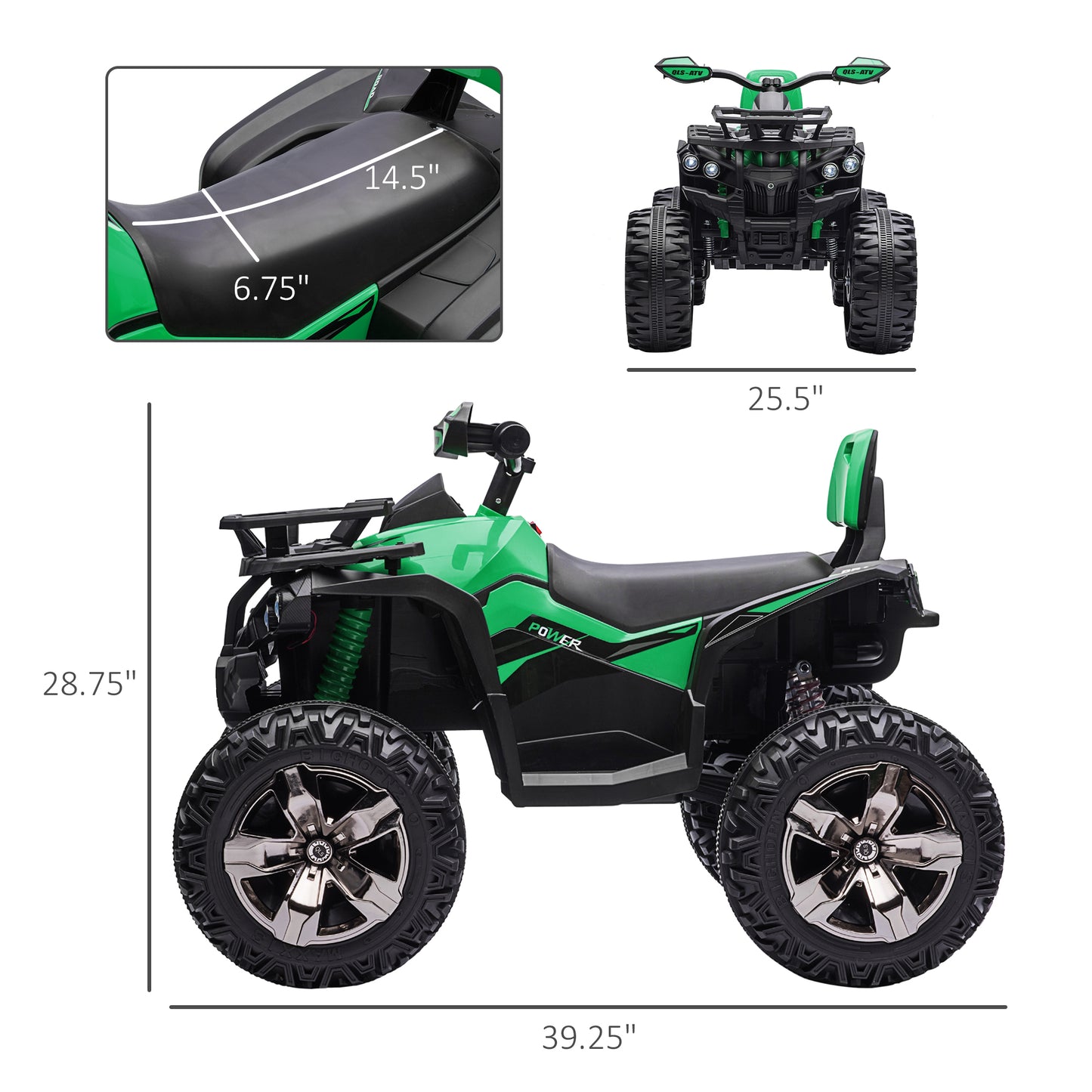 12V Kids 4-Wheeler ATV: MP3, Headlights, Battery Powered, Green Kids Crystal