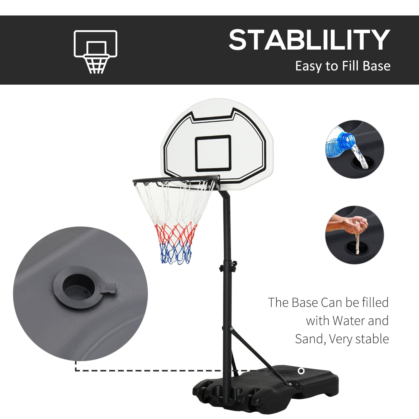 51"-64" Height Adjustable Basketball Hoop System Portable Poolside with Wheels Kids Crystal