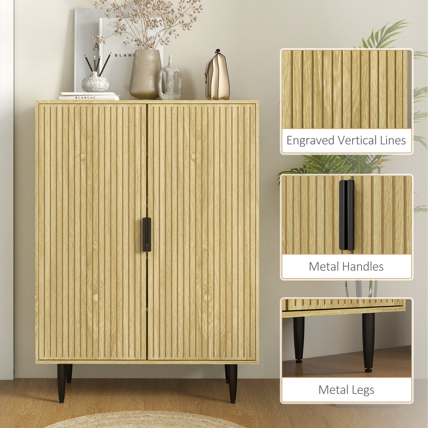 Entryway Shoe Storage Cabinet 5-Tier Shelving Adjustable Shelves for 15 Pairs Oak Kids Crystal