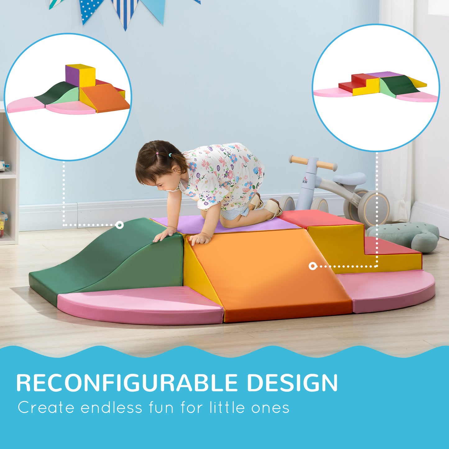 6-Piece Soft Play Set for Toddlers 12-36 Months Climb Crawl Slide Multicoloured Activity Toys