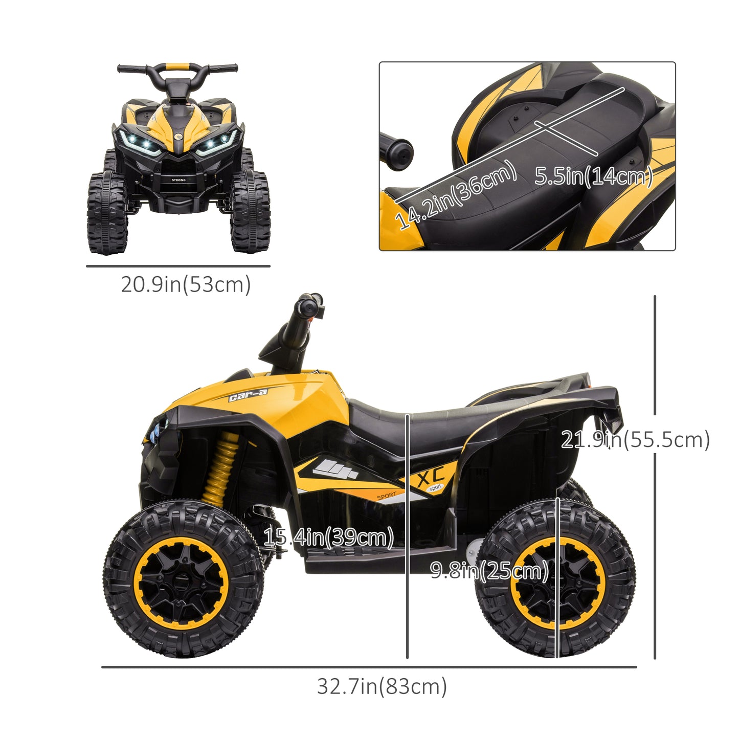 Kids 4 Wheeler Quad Bike ATV Music MP3 Headlights Speed Control Electric Rechargeable Battery Powered 3-5 Years Yellow Kids Crystal