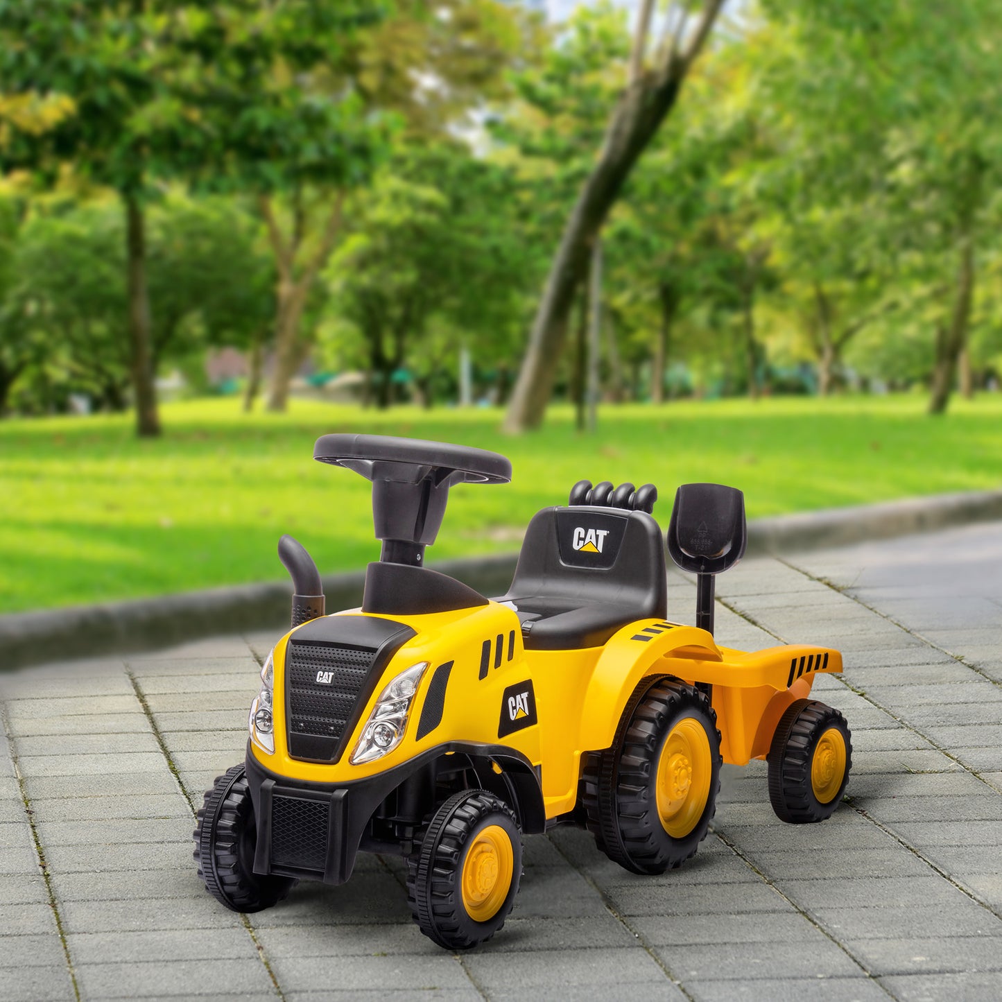 Caterpillar Licensed No Power Ride On Tractor with Shovel, Trailer Kids Crystal