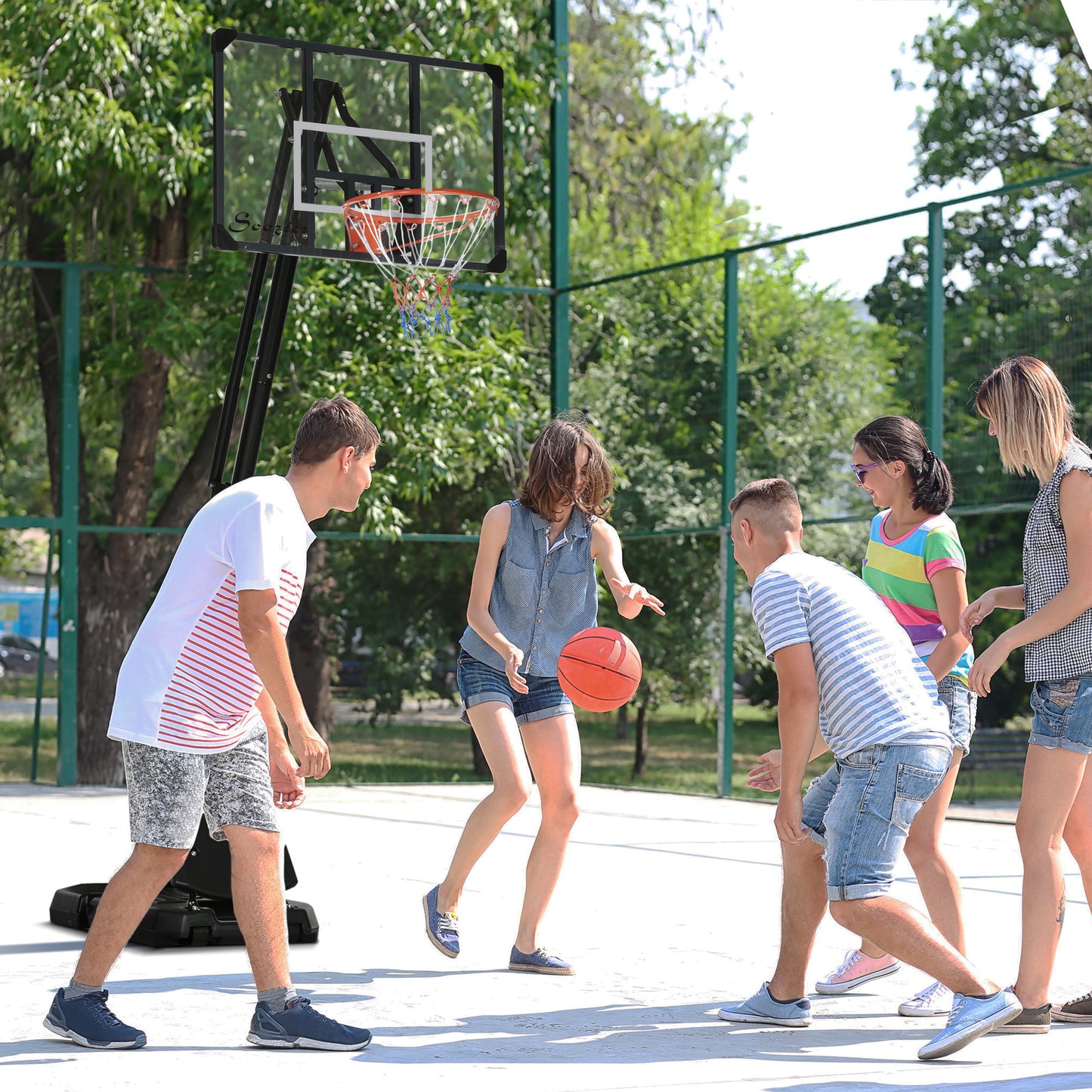 Adjustable Height Portable Basketball Hoop Stand with Backboard Wheels Weighted Base for Outdoor Indoor Play Kids Crystal