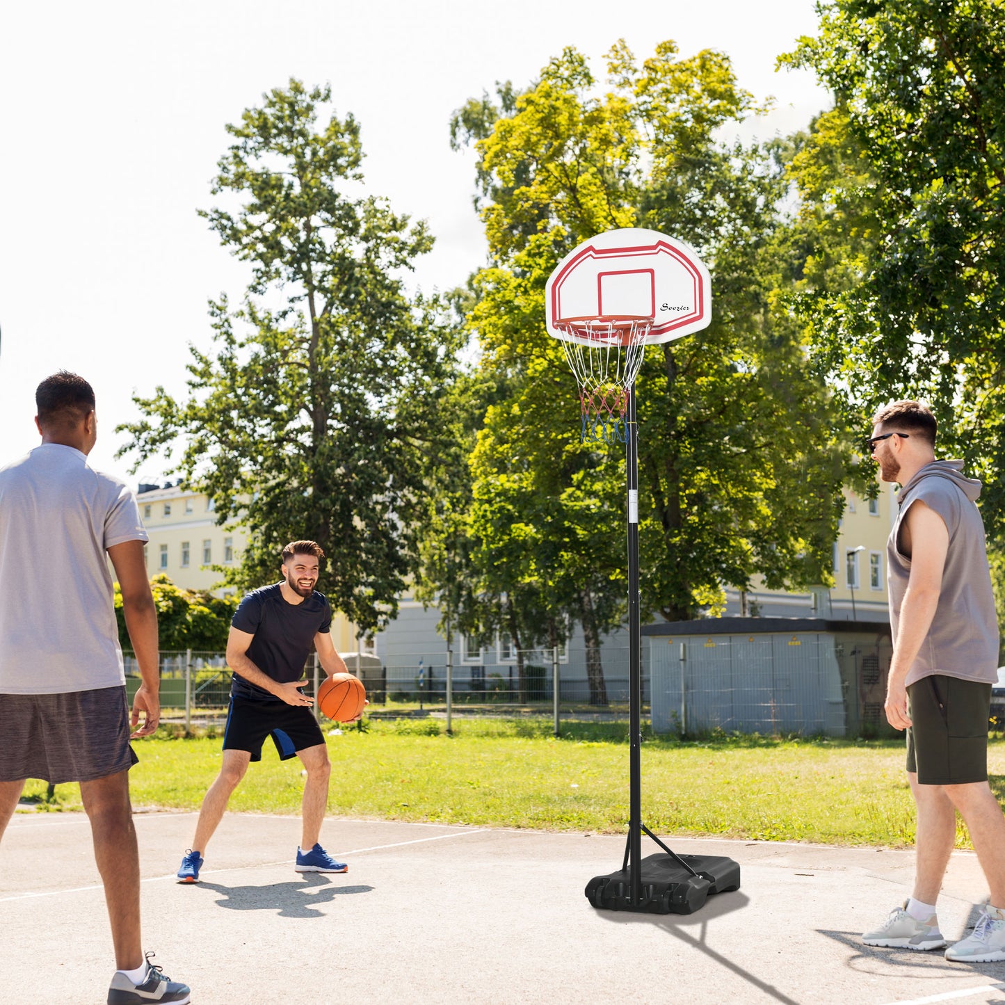 7-8.5ft Basketball Hoop, Freestanding Basketball System with 27.5" Shatterproof Backboard and Wheels, White Kids Crystal