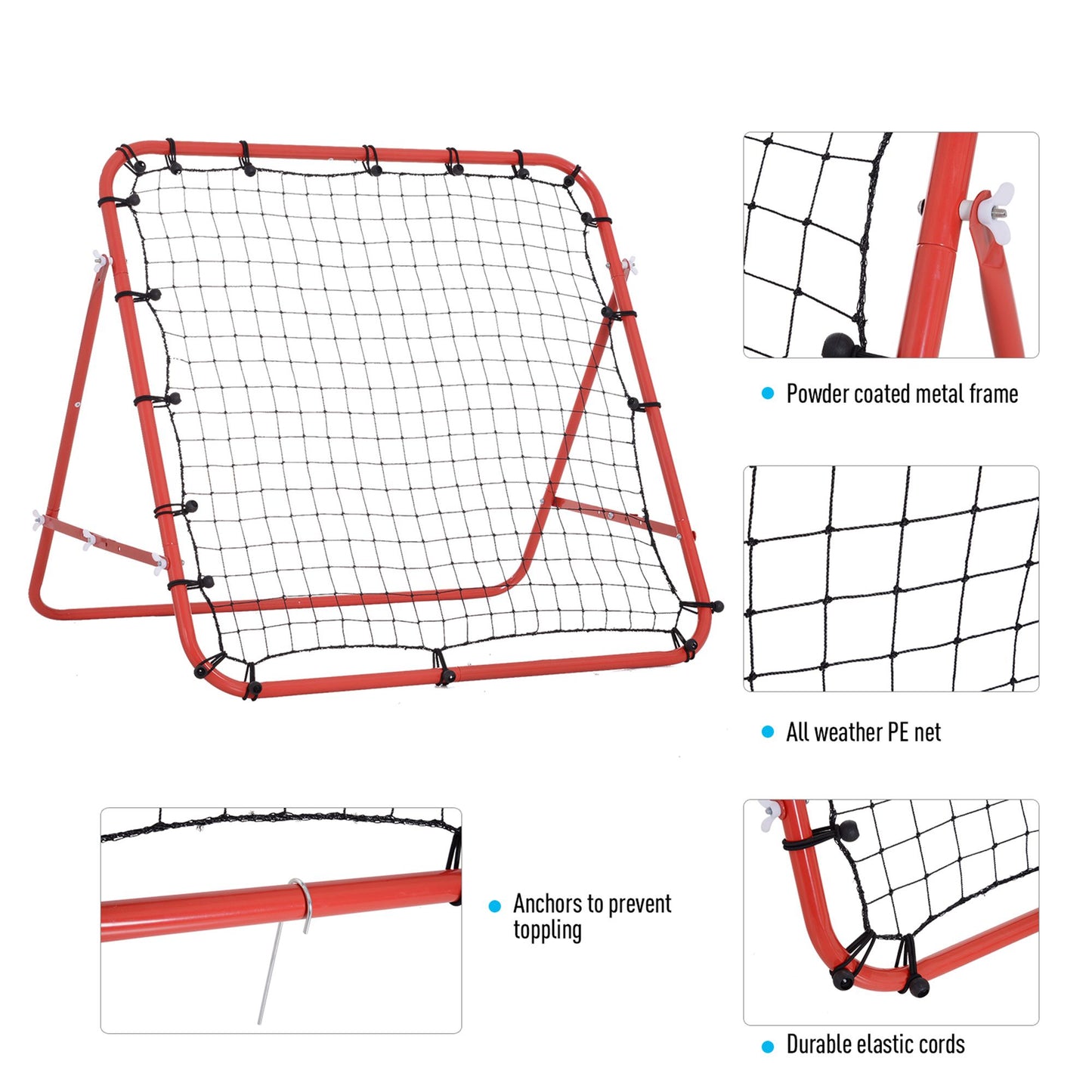 Kids Football Rebounder Net Training Soccer Kickback Target Goal Adjustable Red for Outdoor Play Kids Crystal
