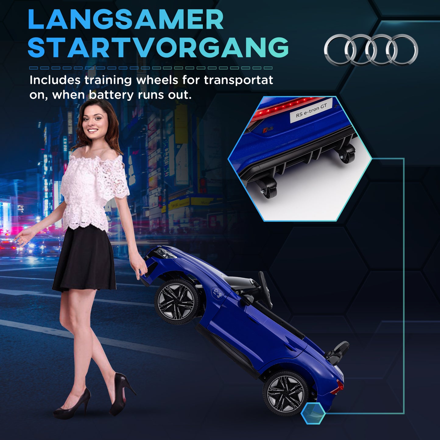 12V Audi RS e-tron GT Licensed Kids Ride on Car, Battery Powered Electric Car with Remote Control, Navy Blue Kids Crystal