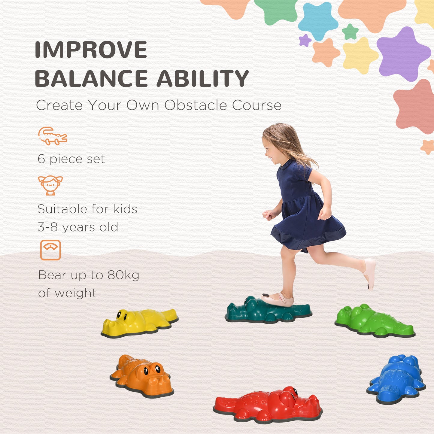 6pc Kids Balance Stepping Stones Anti-slip Edge Obstacle Course Play Equipment Indoor Outdoor Toys Kids Crystal