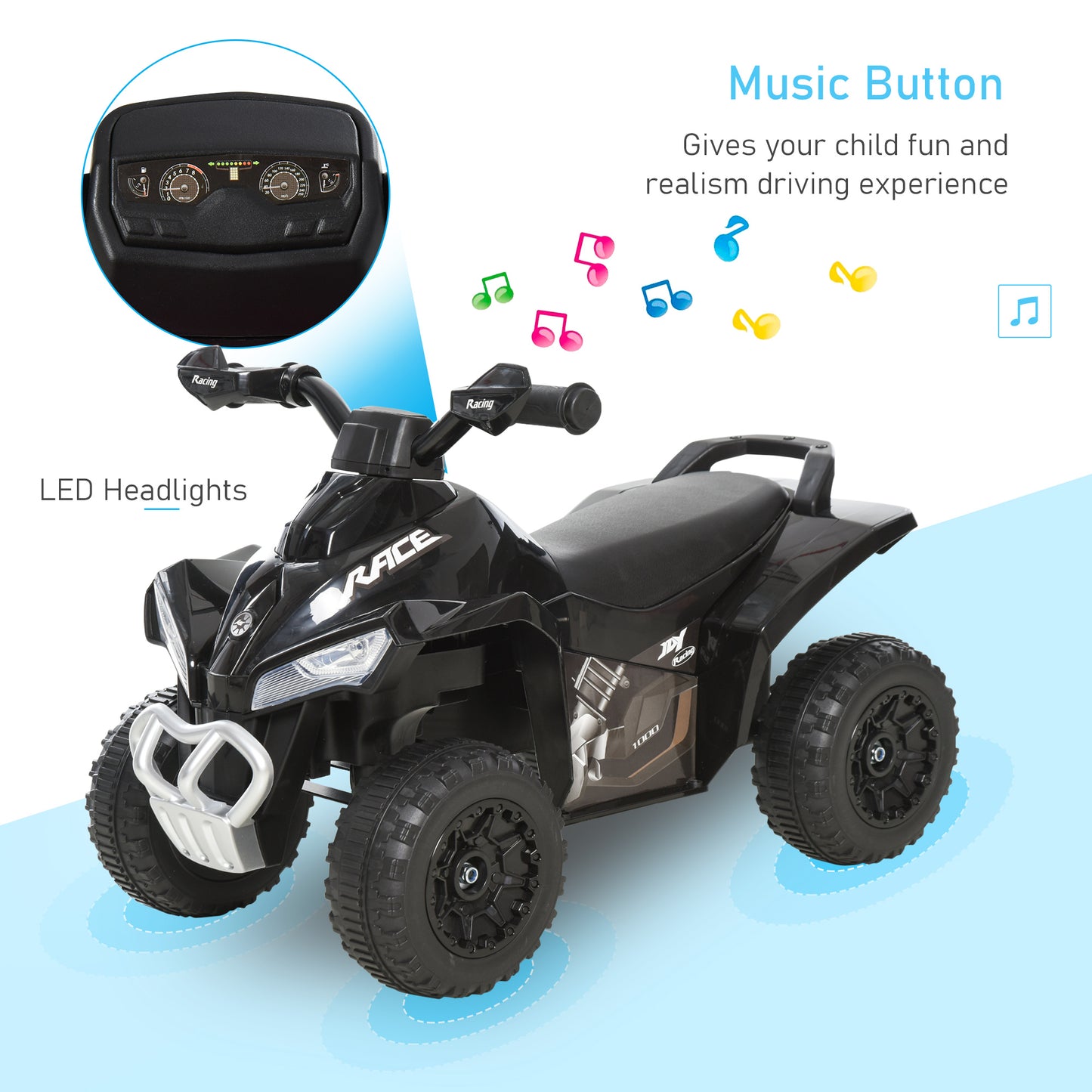Ride on Toy for Kids 4 Wheel Motorcycle Baby Walker Toddler Ride on Car Battery Powered Toys for Kids 18-36 Months Black Kids Crystal